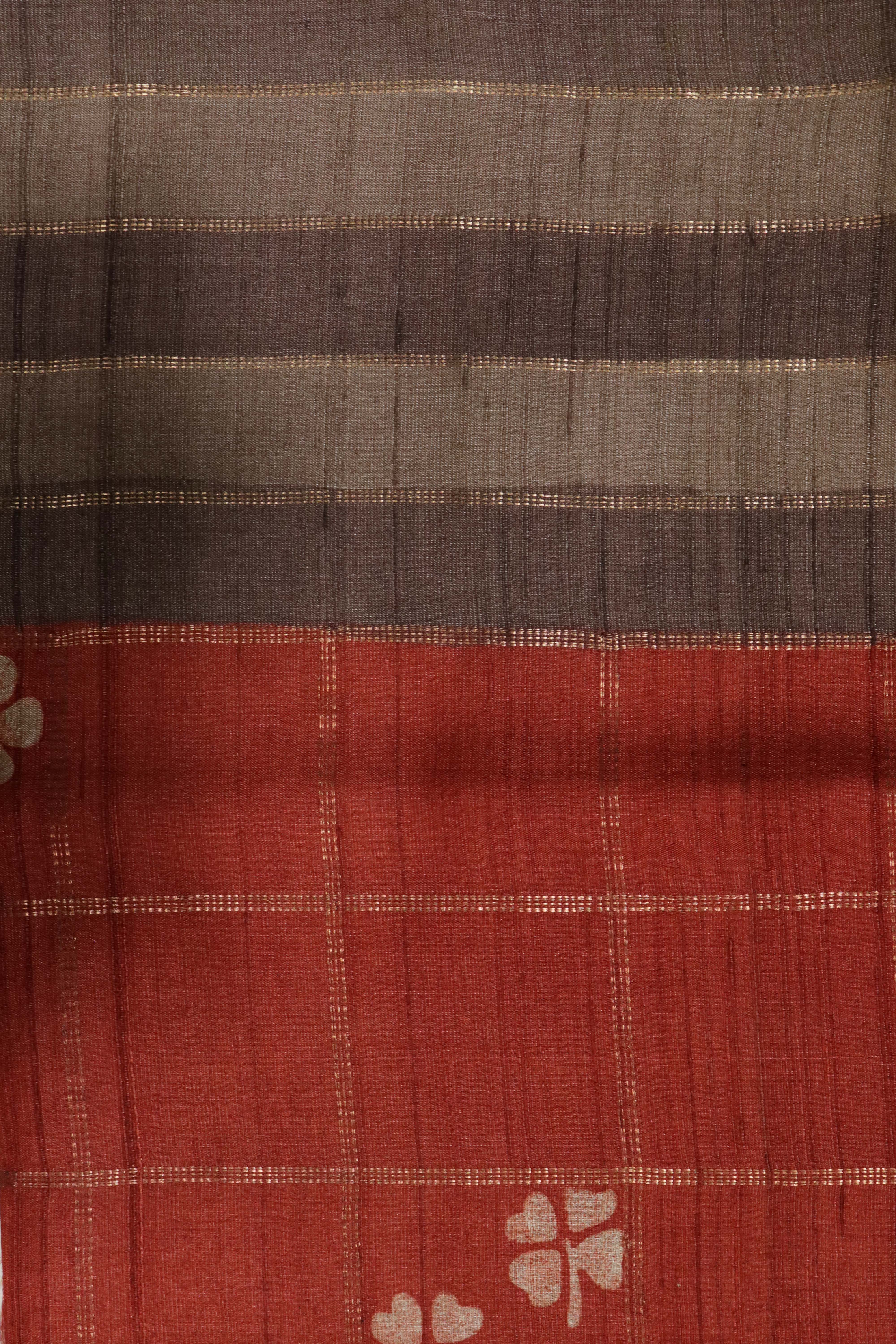 Rust Tussar Silk Saree
