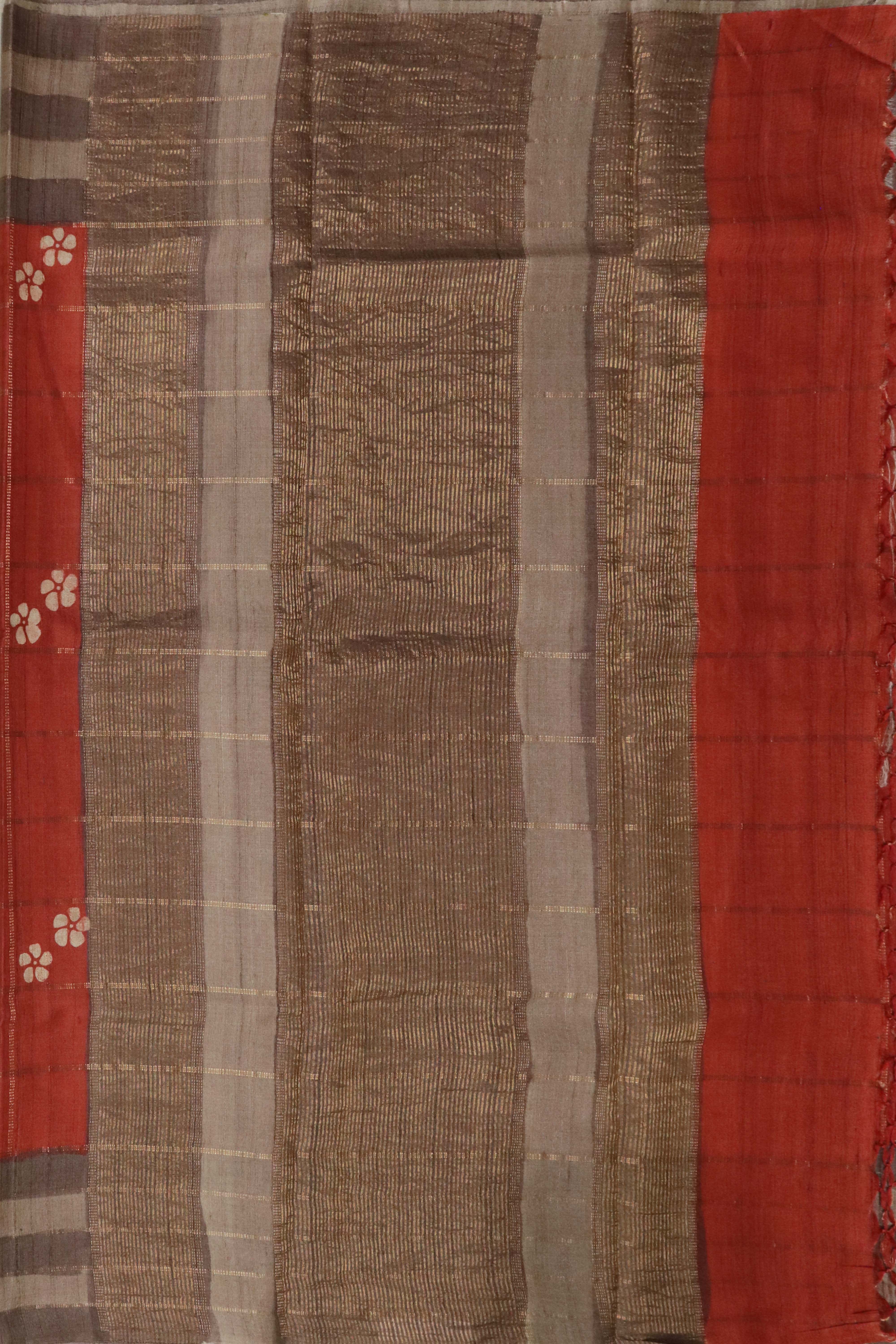Rust Tussar Silk Saree