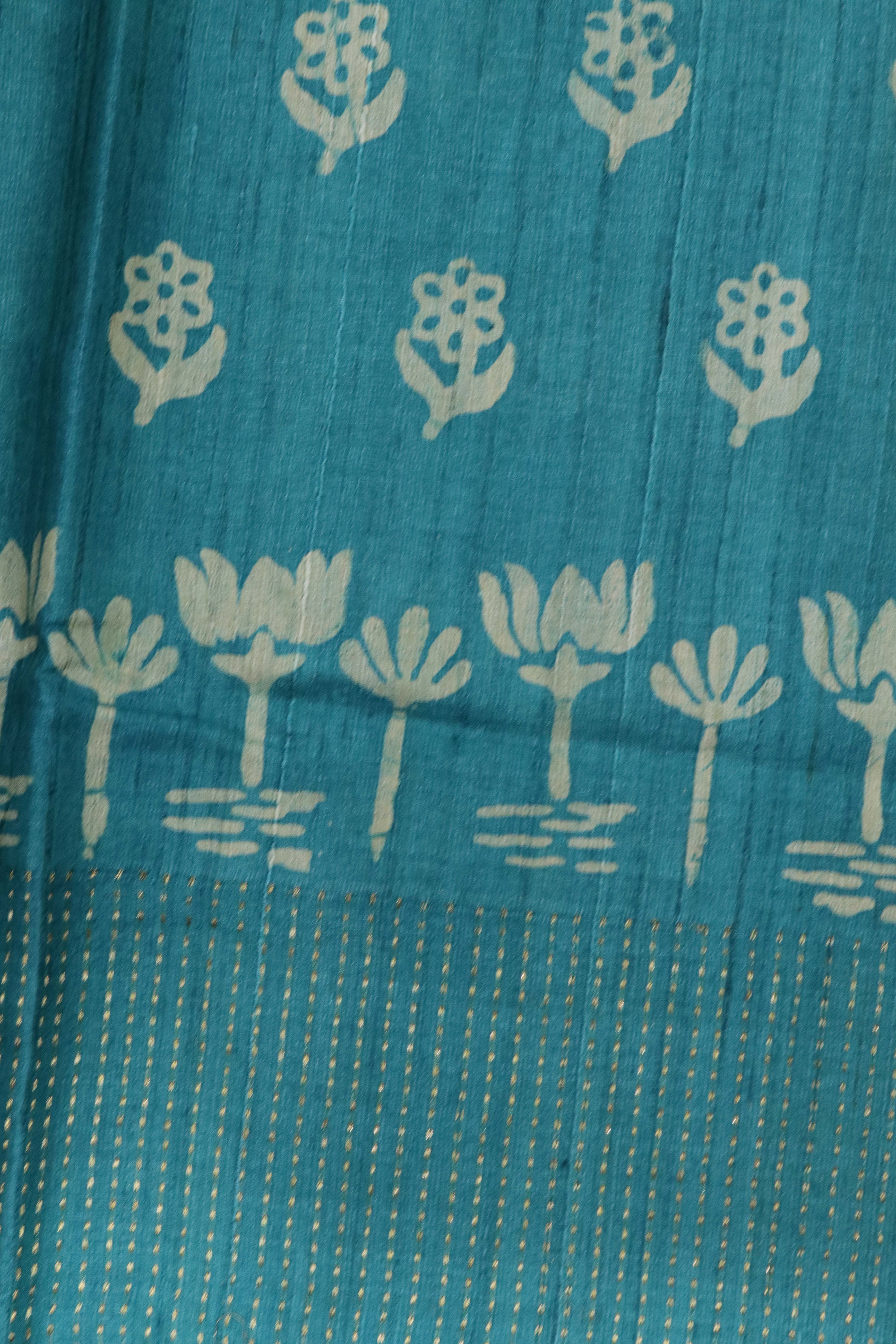 Sky Blue Tussar Silk Saree