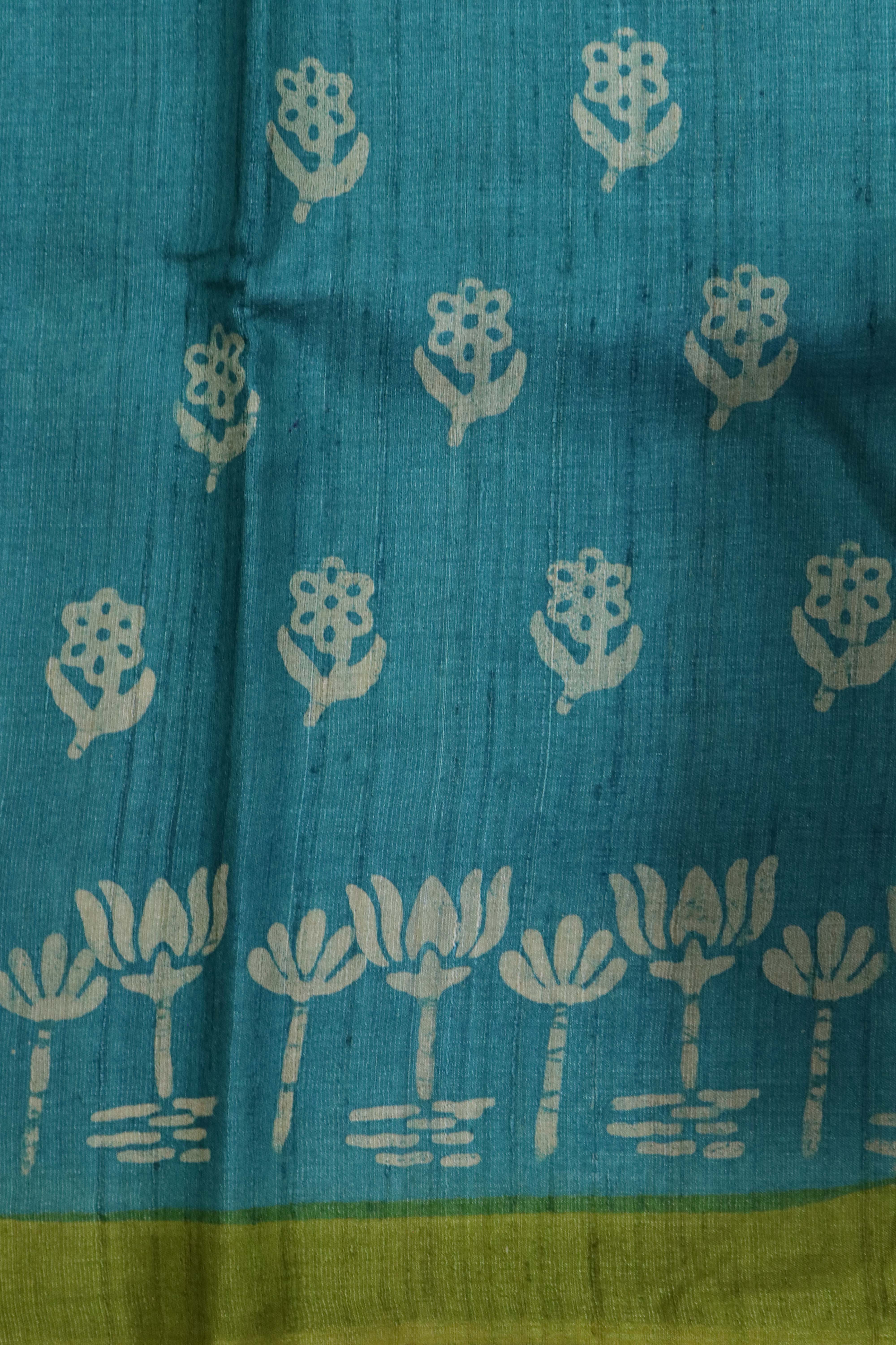 Sky Blue Tussar Silk Saree