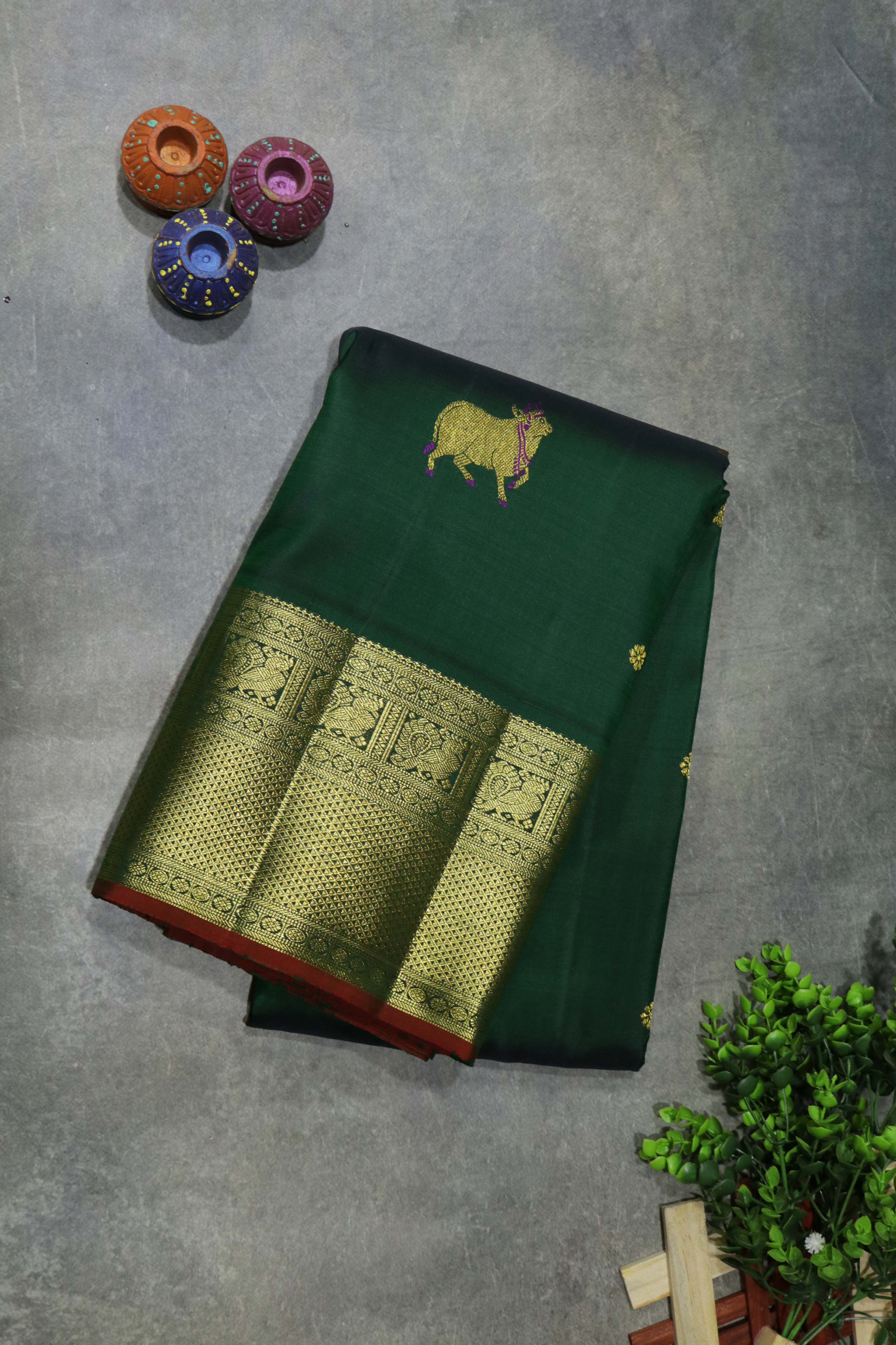 Bottle Green Kanchivaram Silk Saree