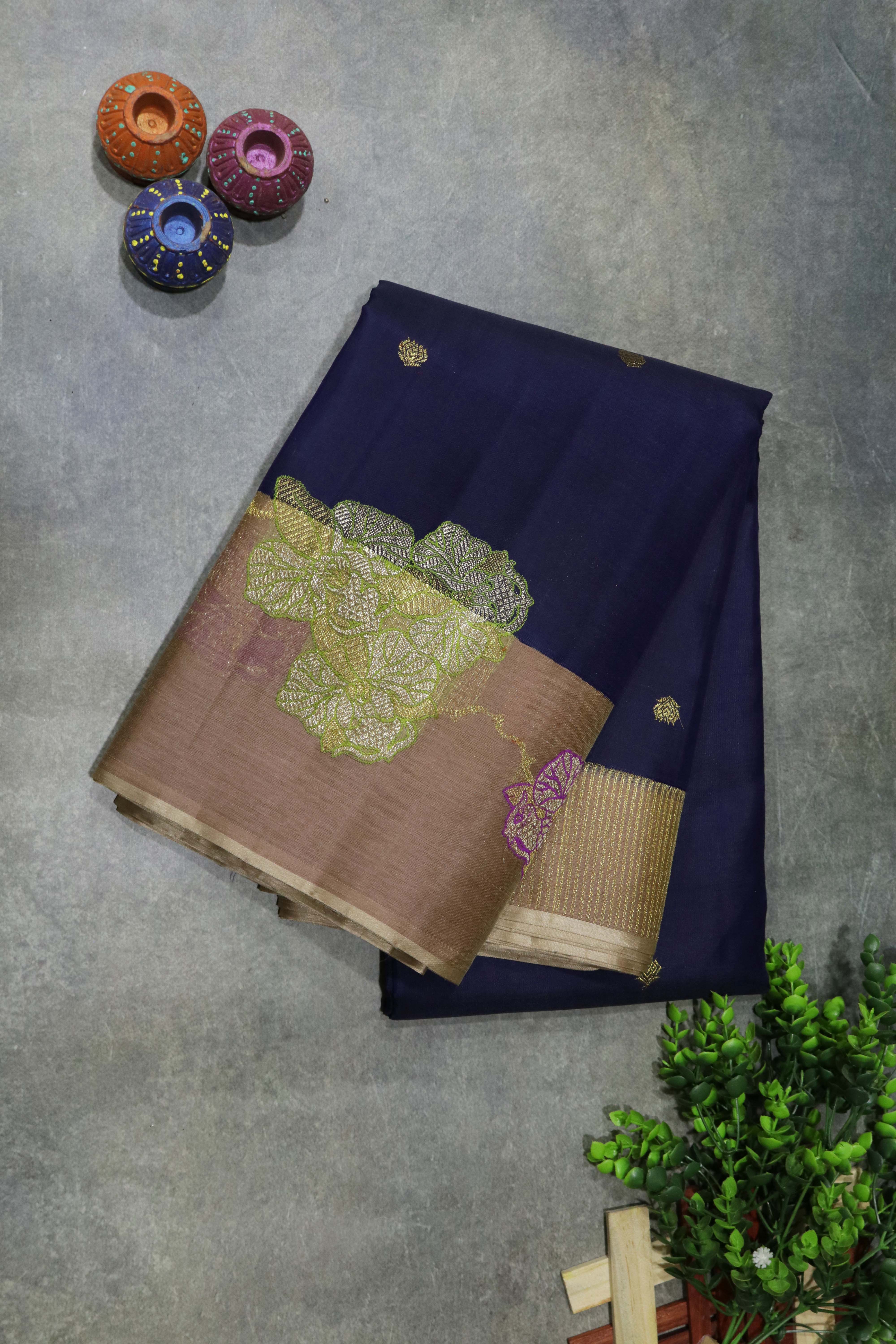 Navy Blue Kanchivaram Silk Saree