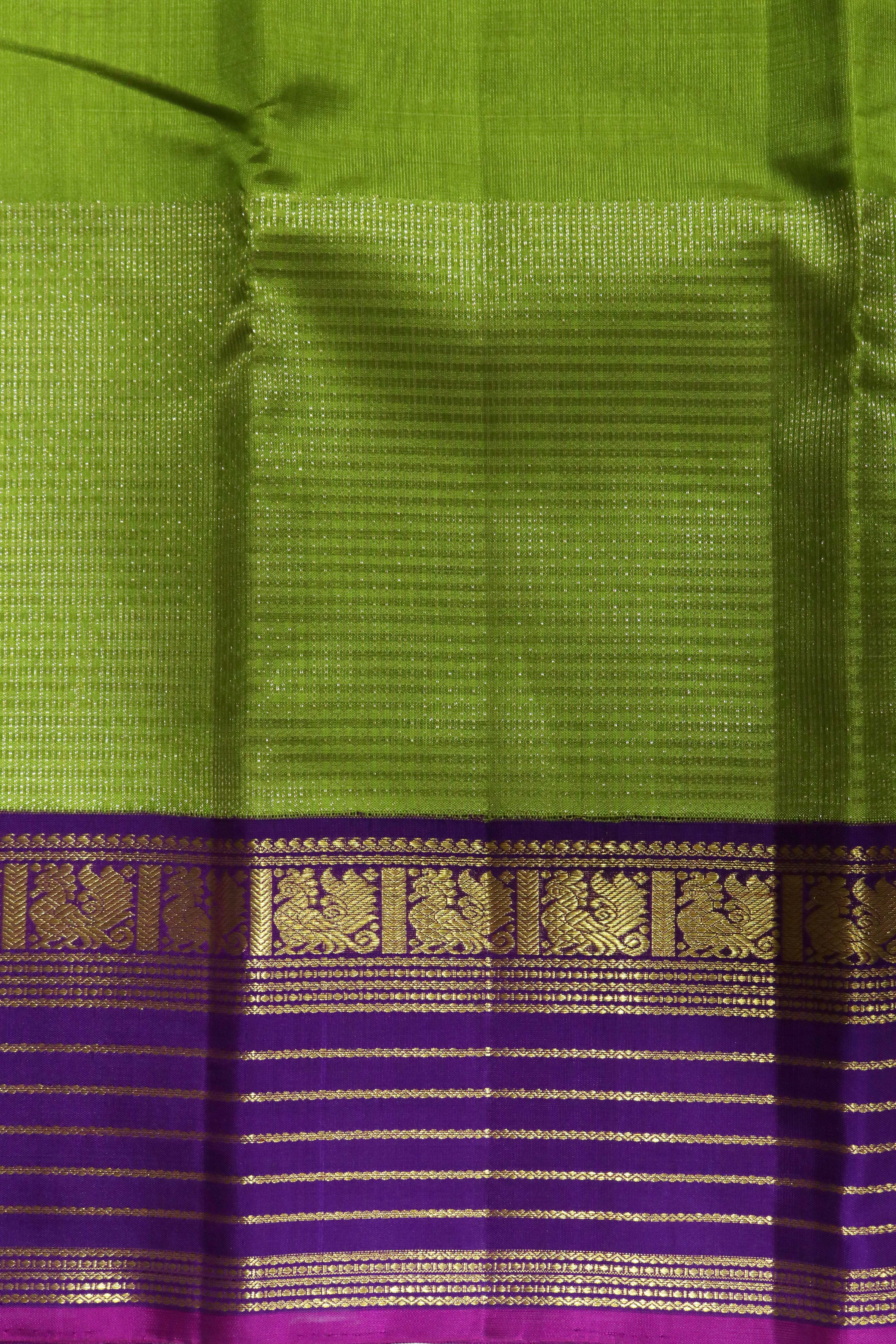Parrot Green Kanchivaram Kora Saree