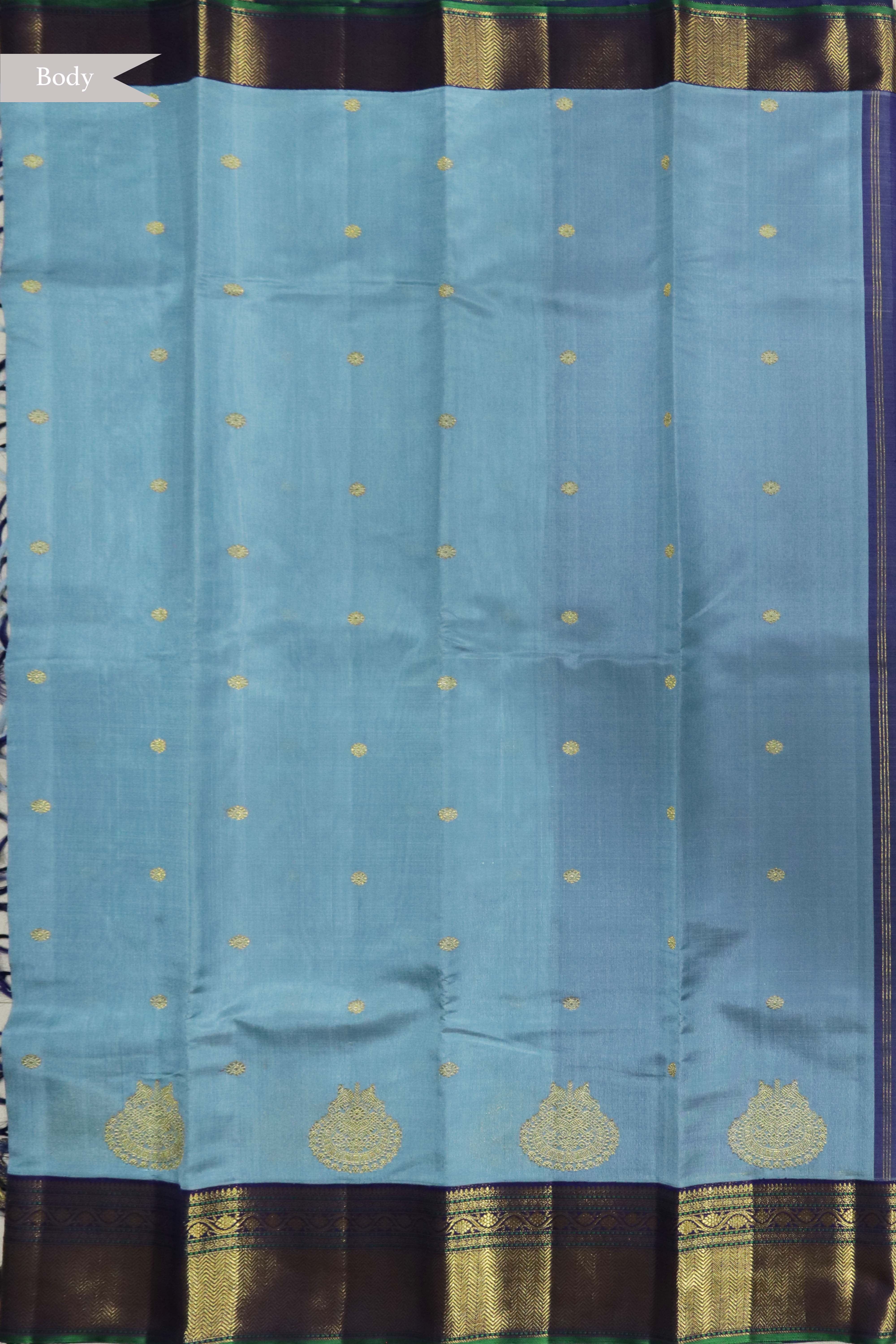 Pastel Blue Kanchivaram Kora Saree