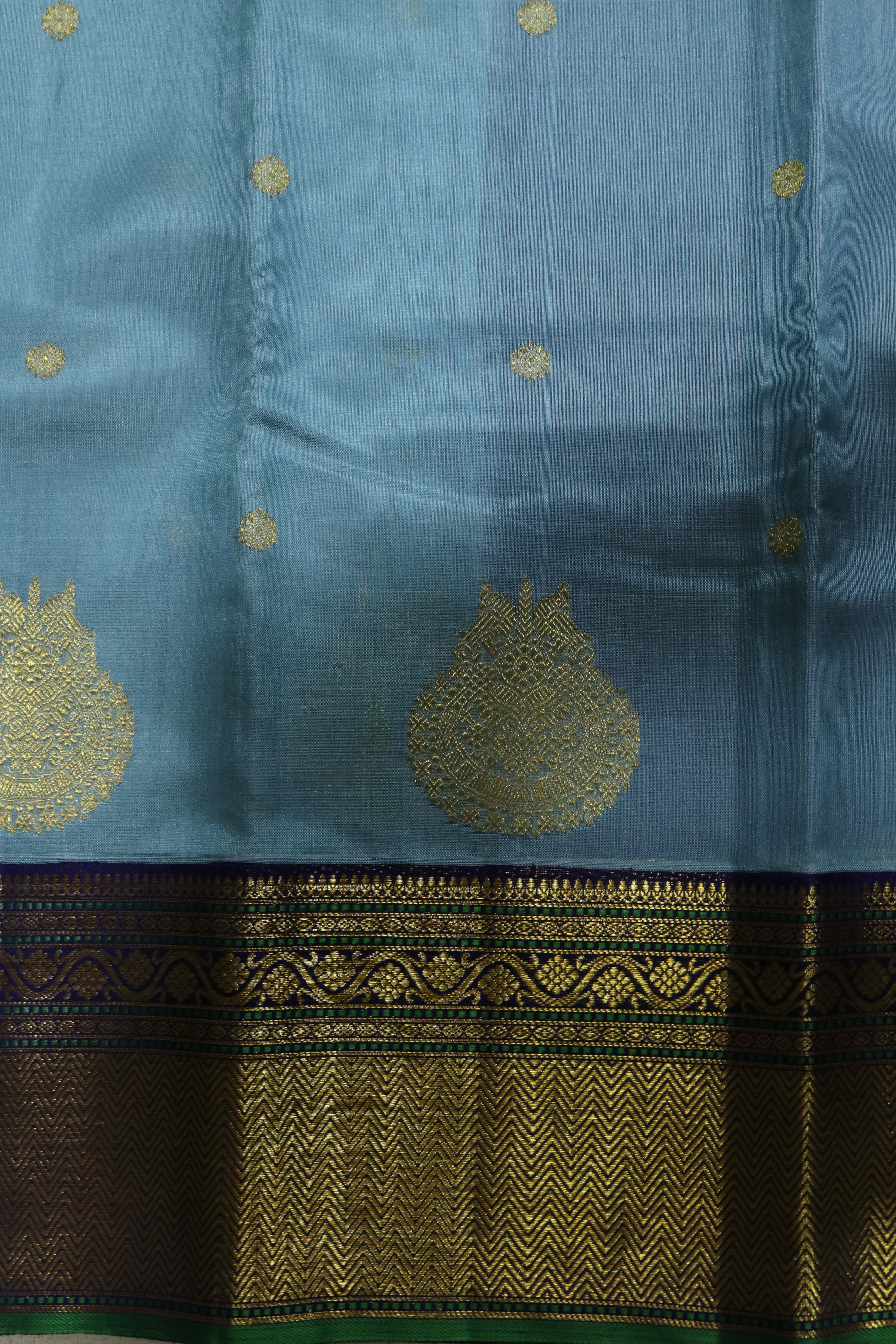 Pastel Blue Kanchivaram Kora Saree