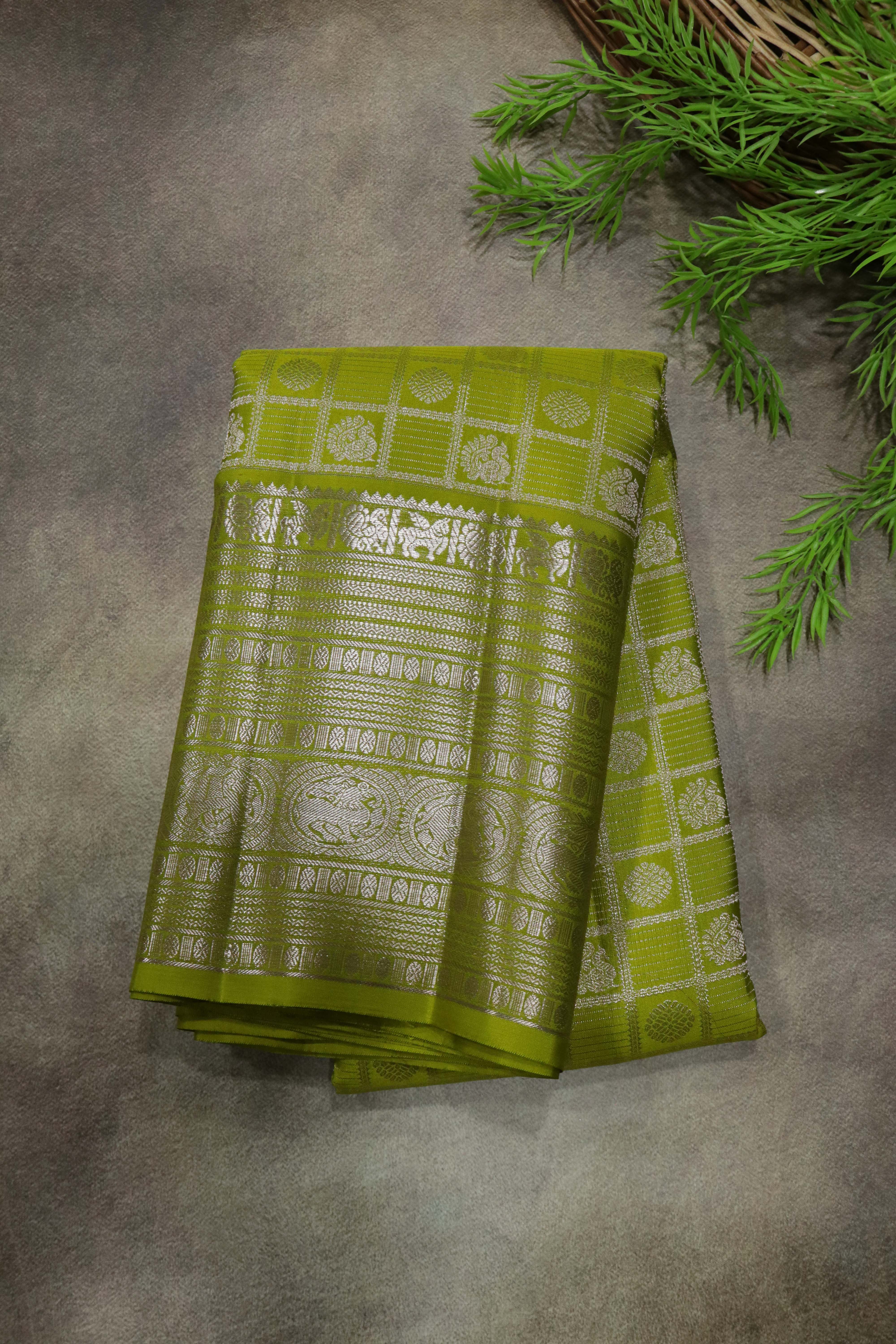 Lime Green Kanchivaram Silk Saree