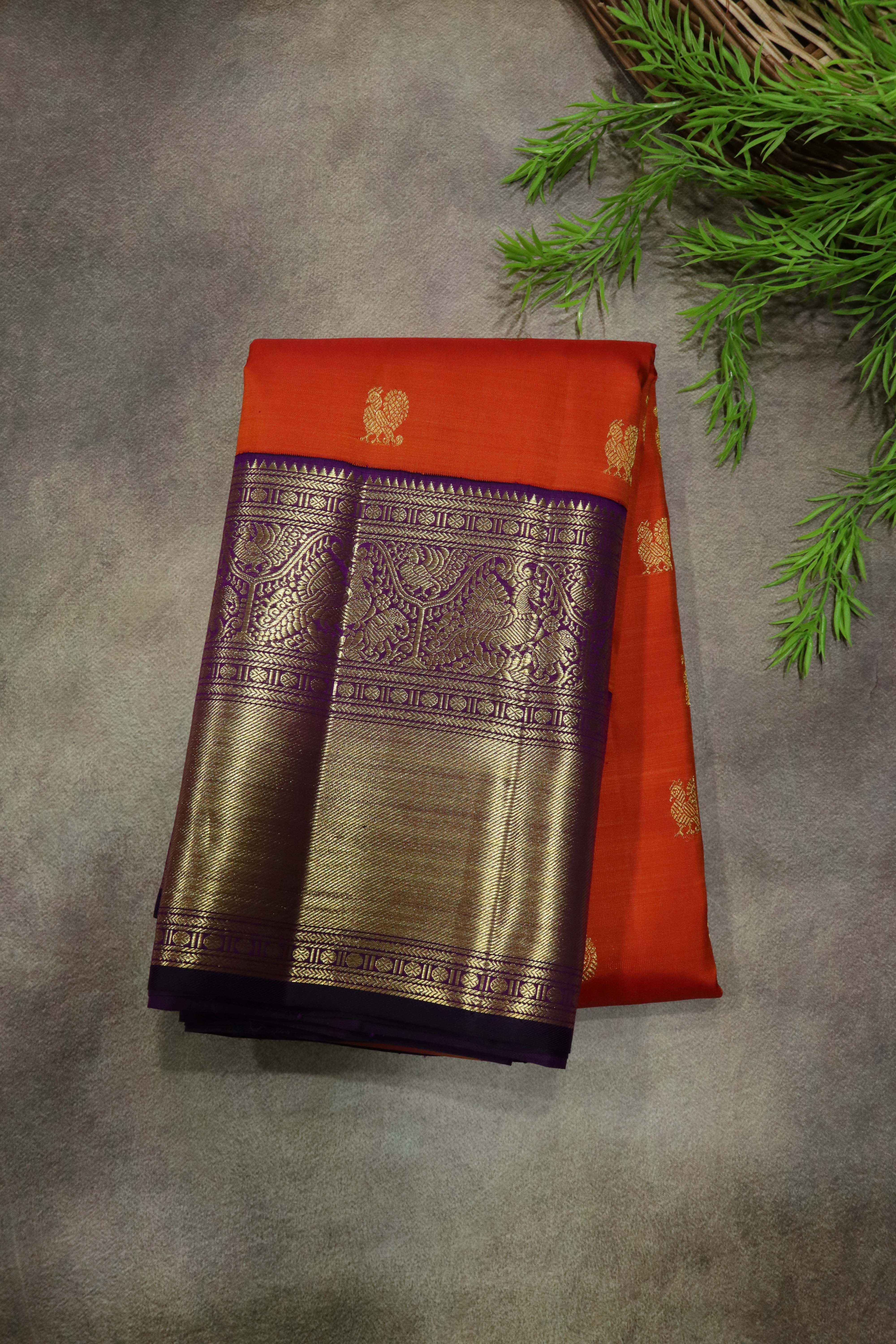 Bright Orange Kanchivaram Silk Saree
