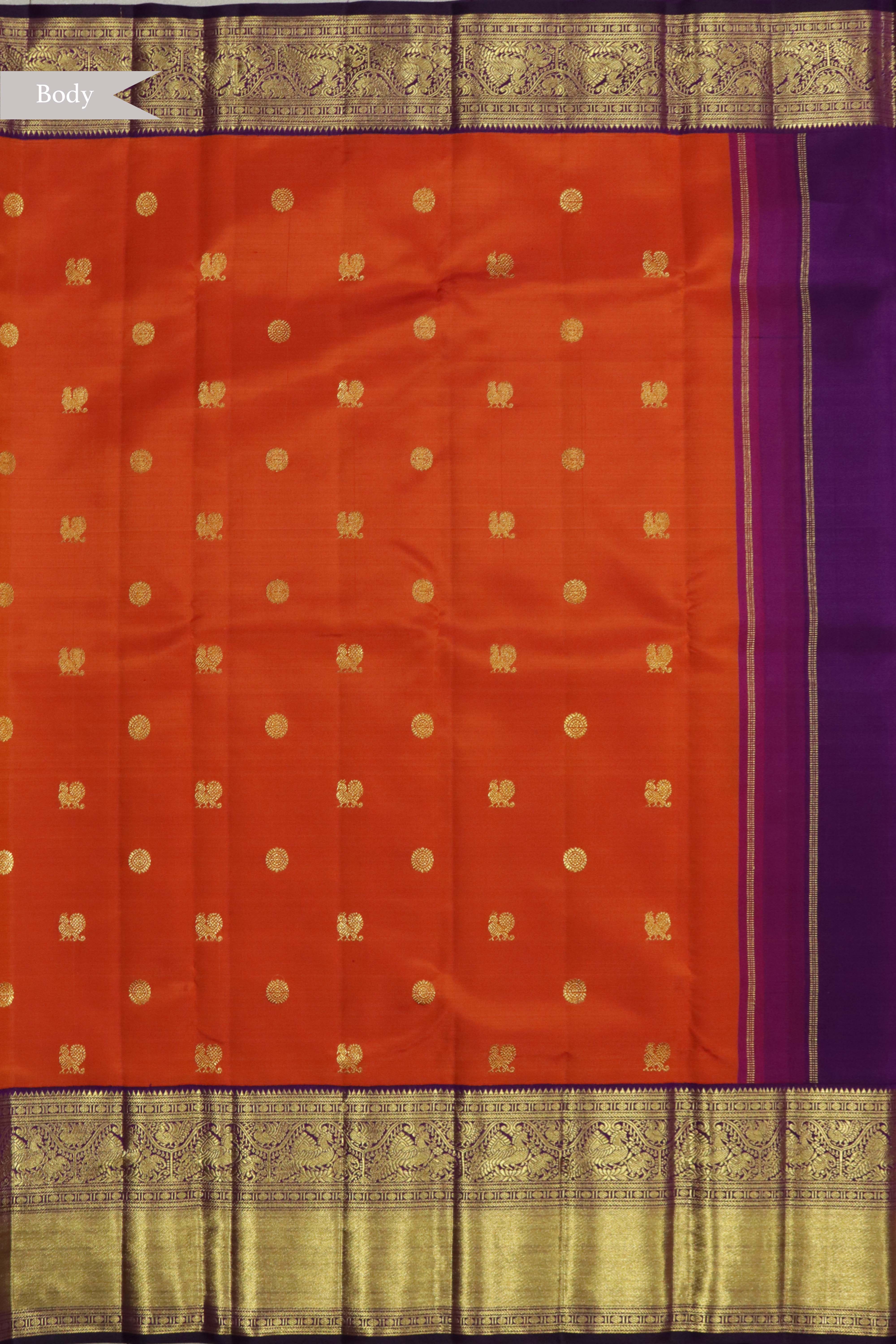 Bright Orange Kanchivaram Silk Saree