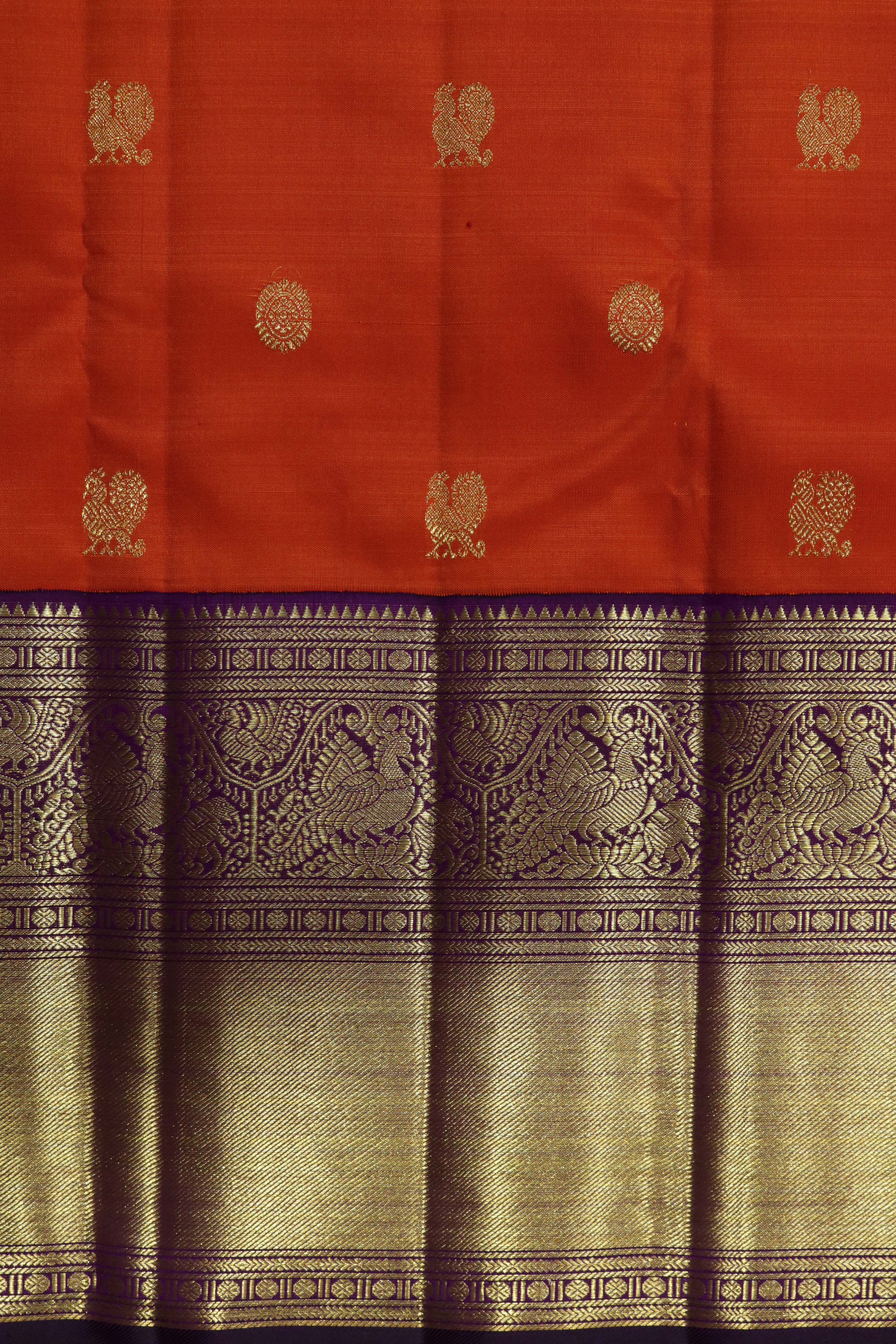 Bright Orange Kanchivaram Silk Saree