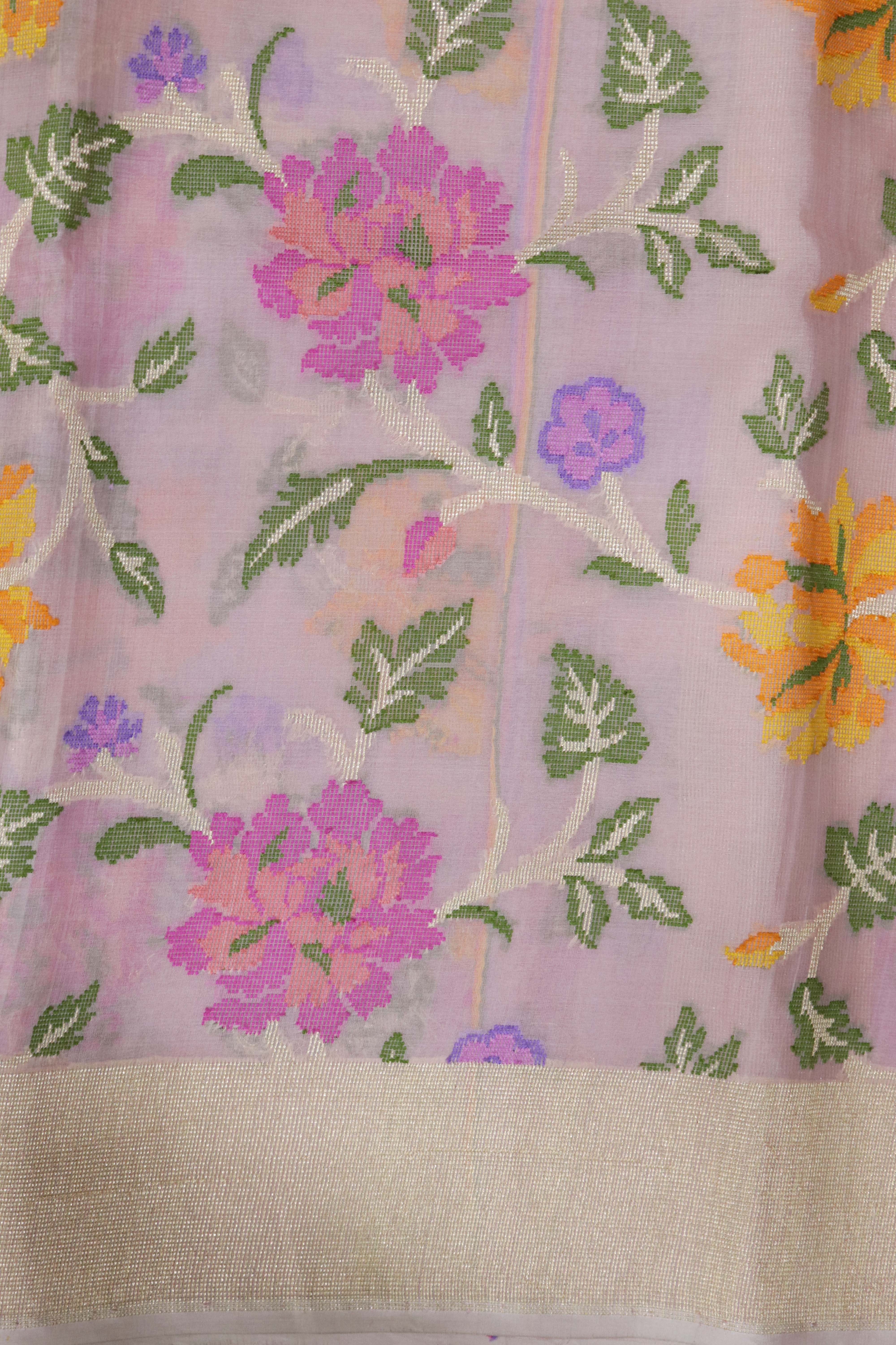 Light Pink Banarasi Kora Silk Saree