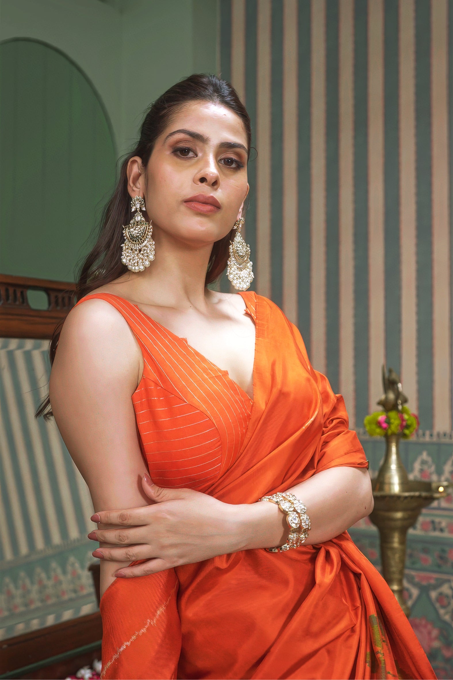 Orange Twill Silk Saree with Patola Weaving