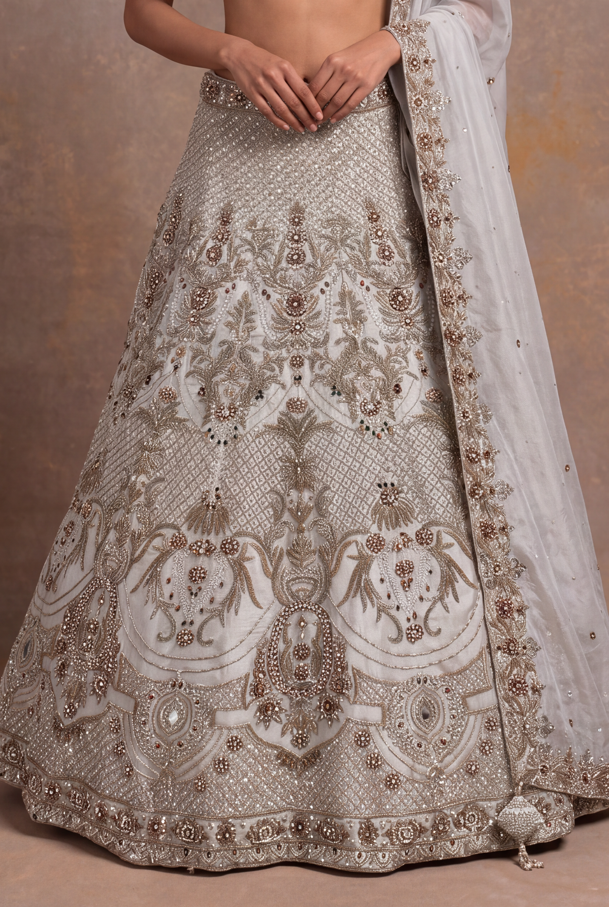 Ivory Tissue Organza Lehenga with Zardozi & Beaded Embroidery