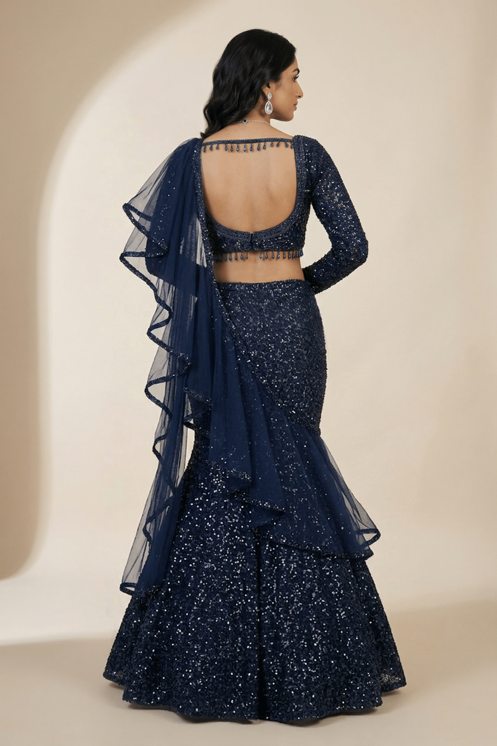 Midnight Blue Sequin Lehenga Set