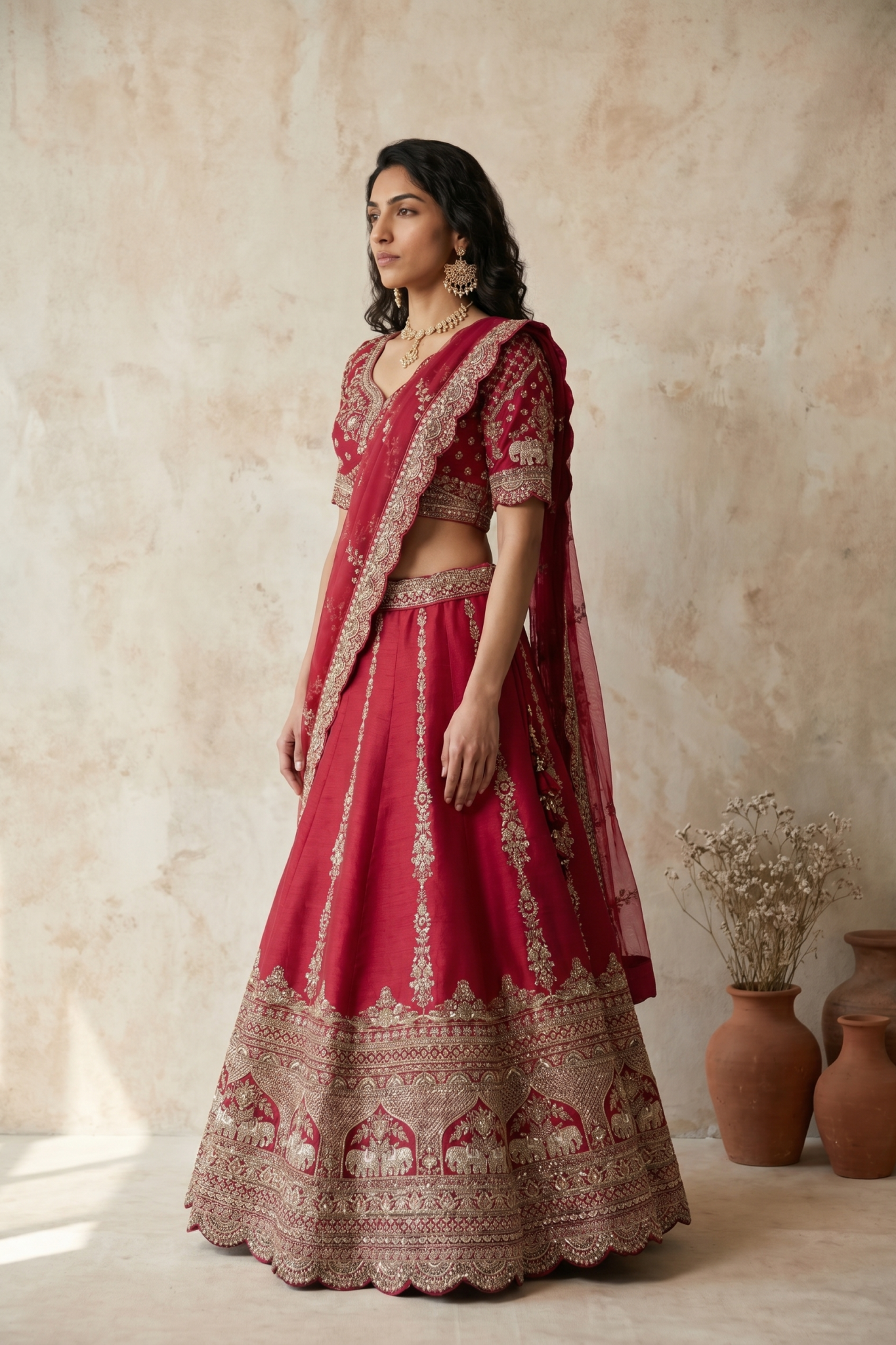 Royal Red Raw Silk Bridal Lehenga
