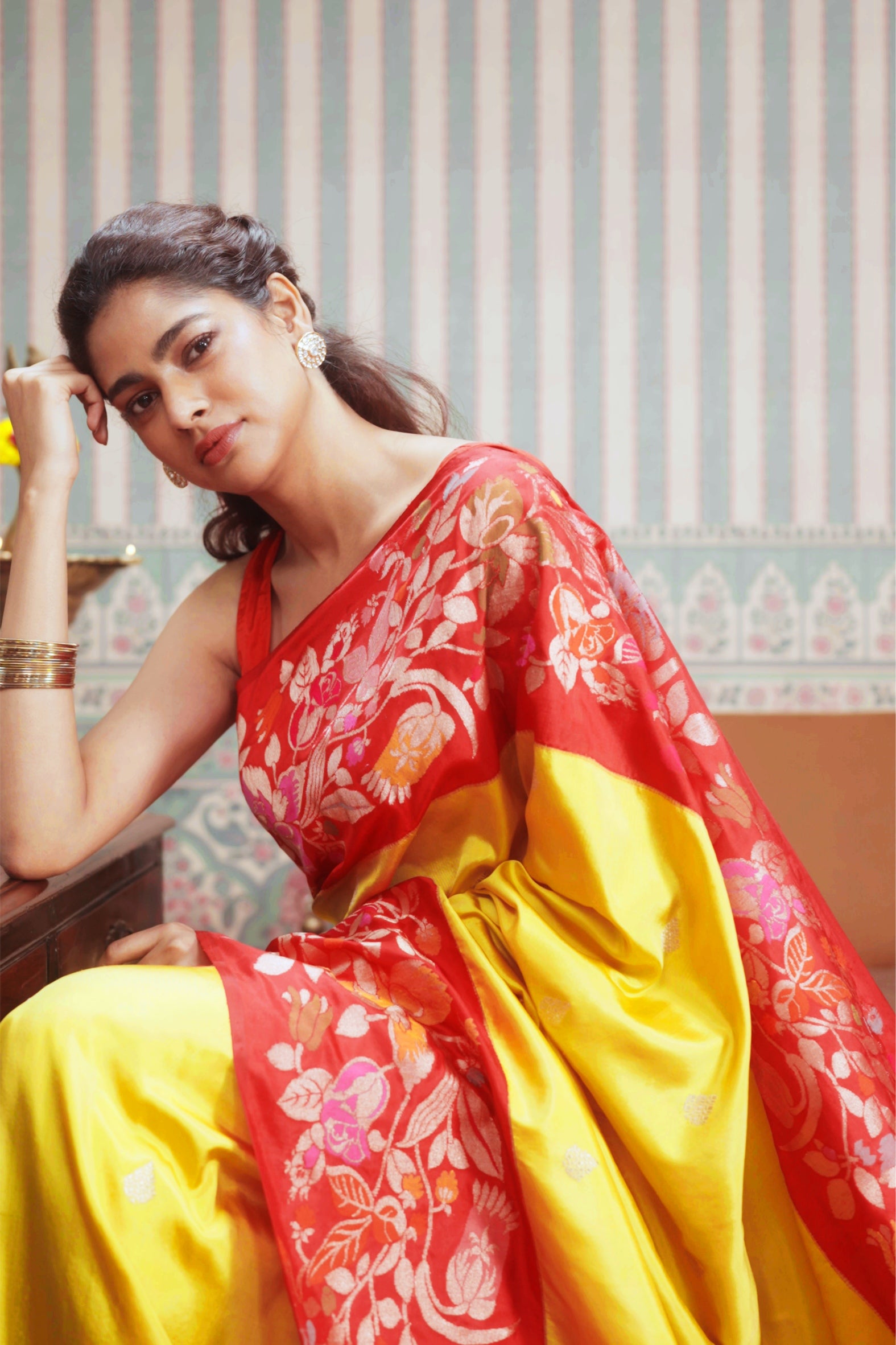 Mustard Banarasi Silk Saree