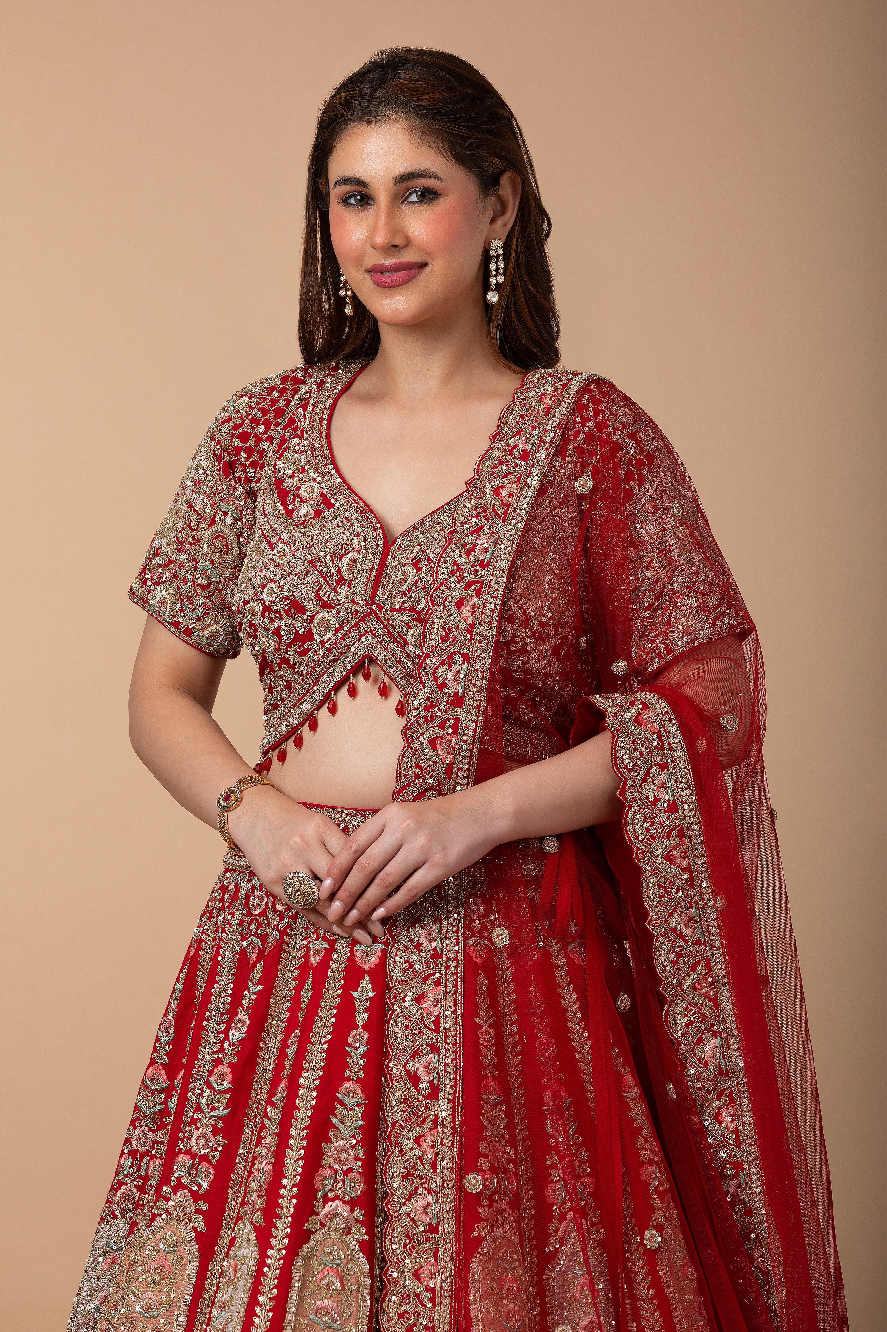 Regal Red Bridal Lehenga set - Mokshaa