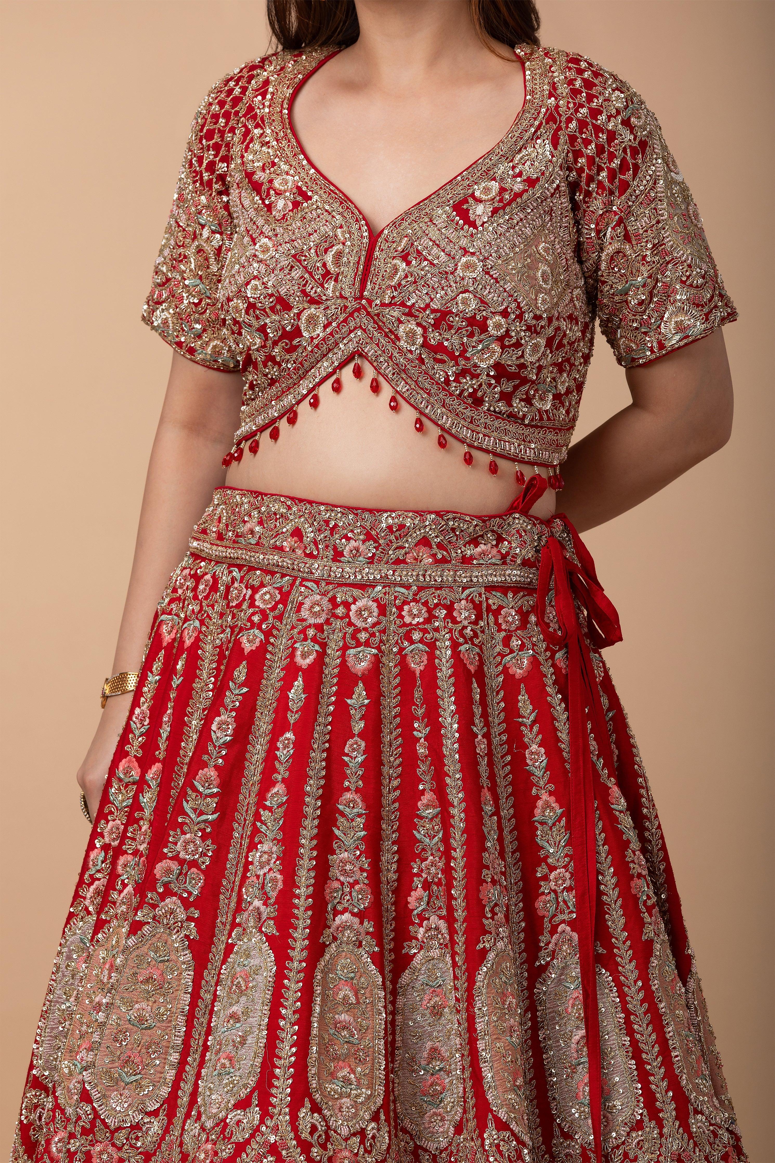 Regal Red Bridal Lehenga set - Mokshaa