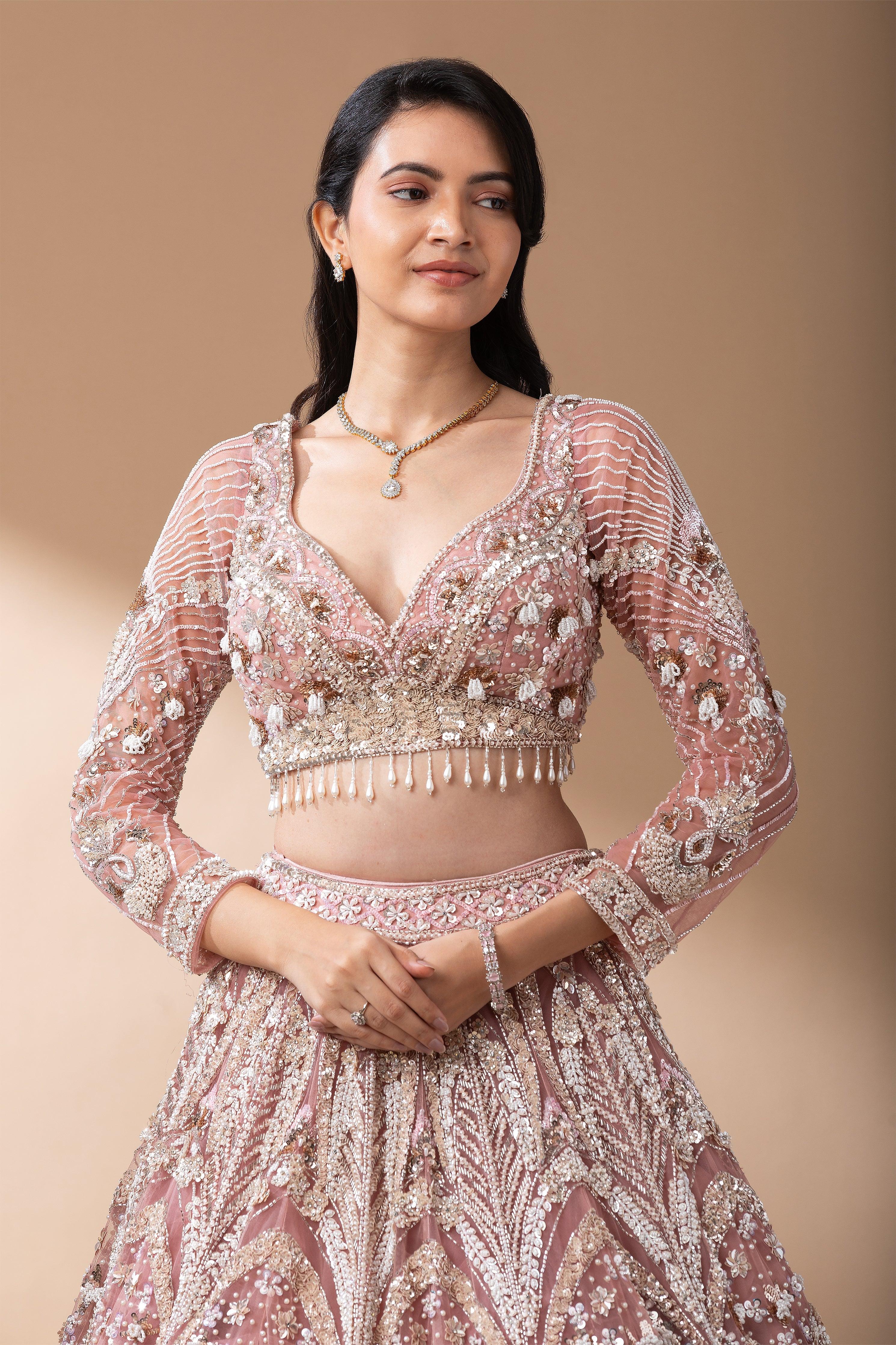 Blush Pink Bridal Lehenga Set - Mokshaa