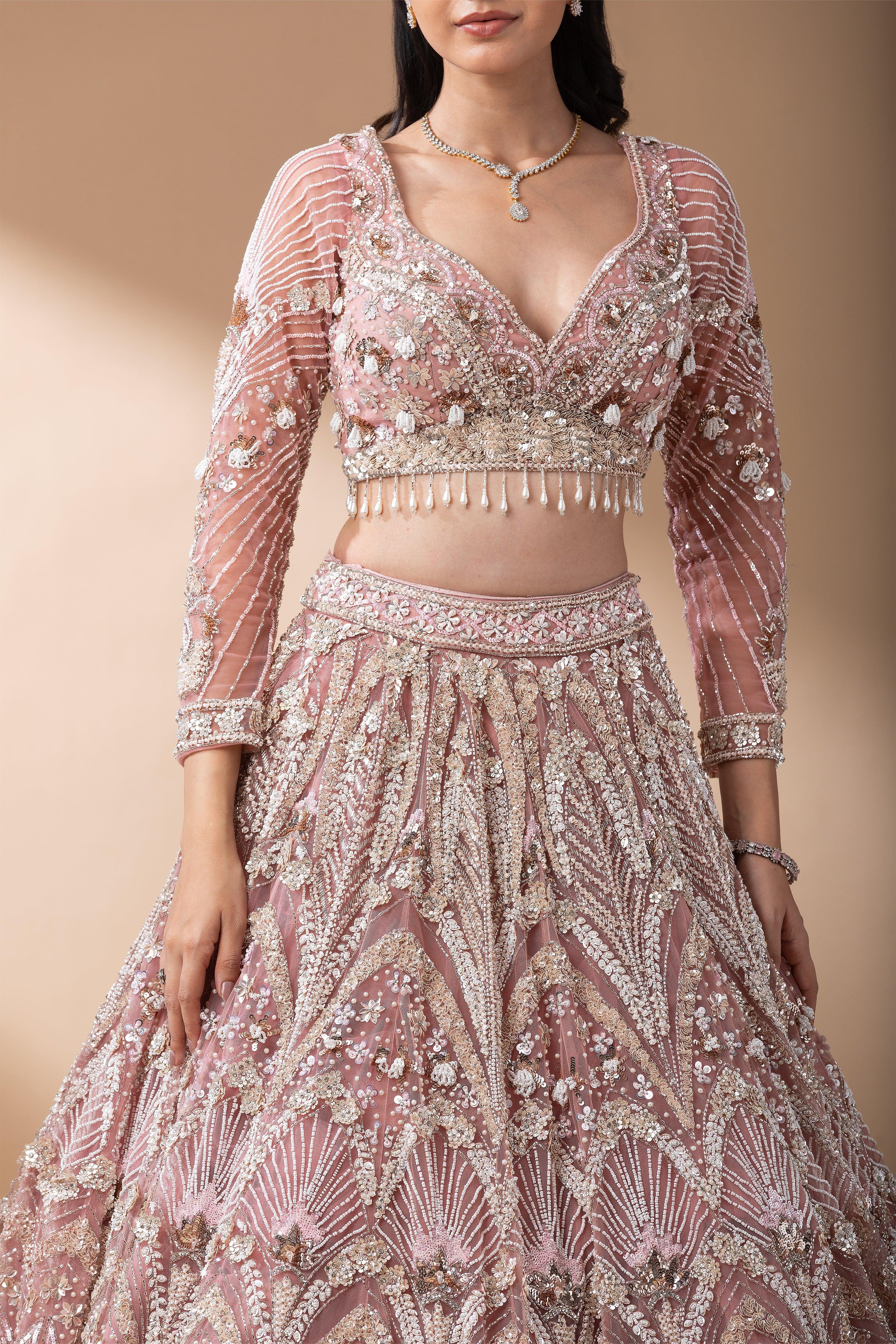 Blush Pink Bridal Lehenga Set - Mokshaa