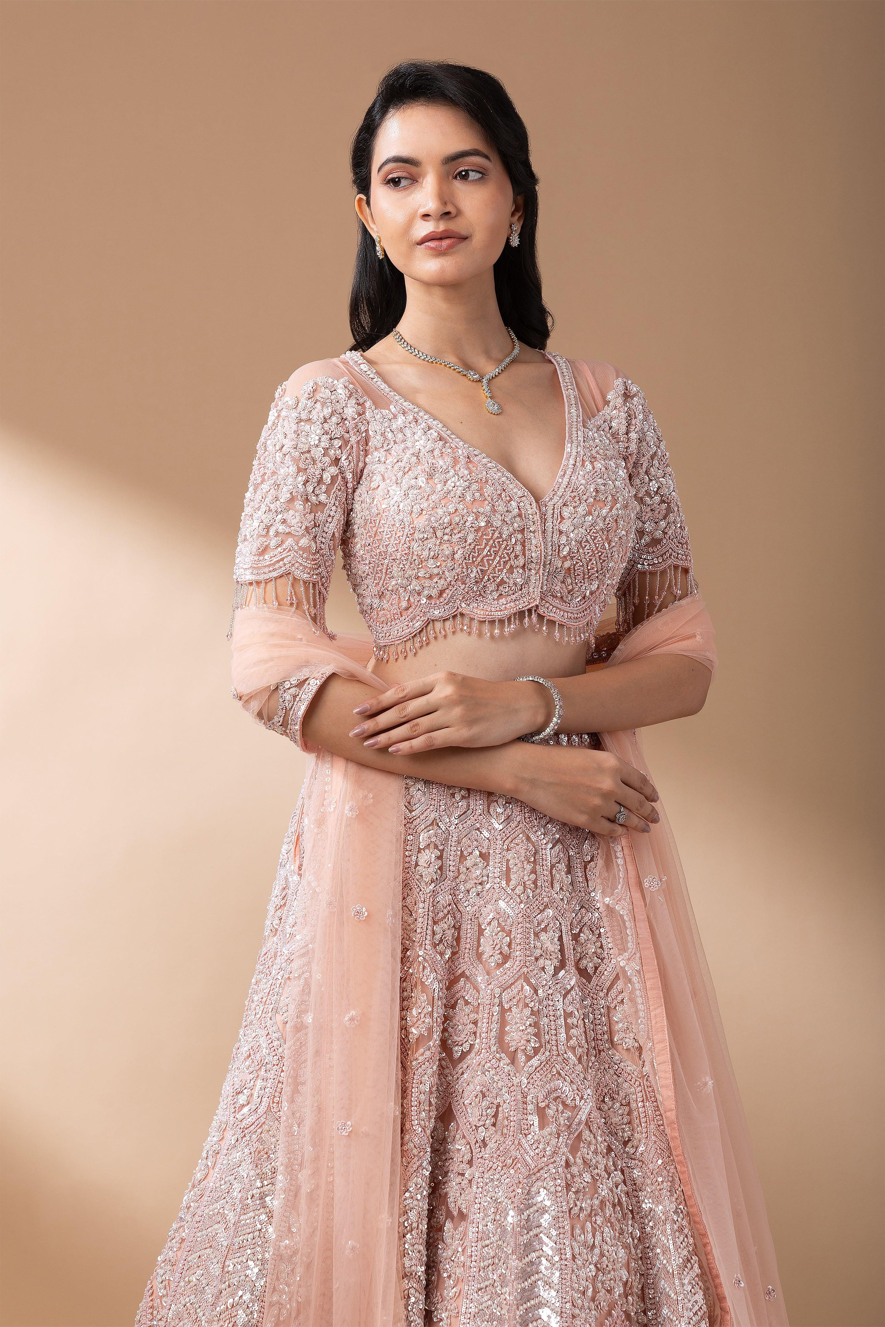 Blush Pink Sequin Embroidered Lehenga Set - Mokshaa
