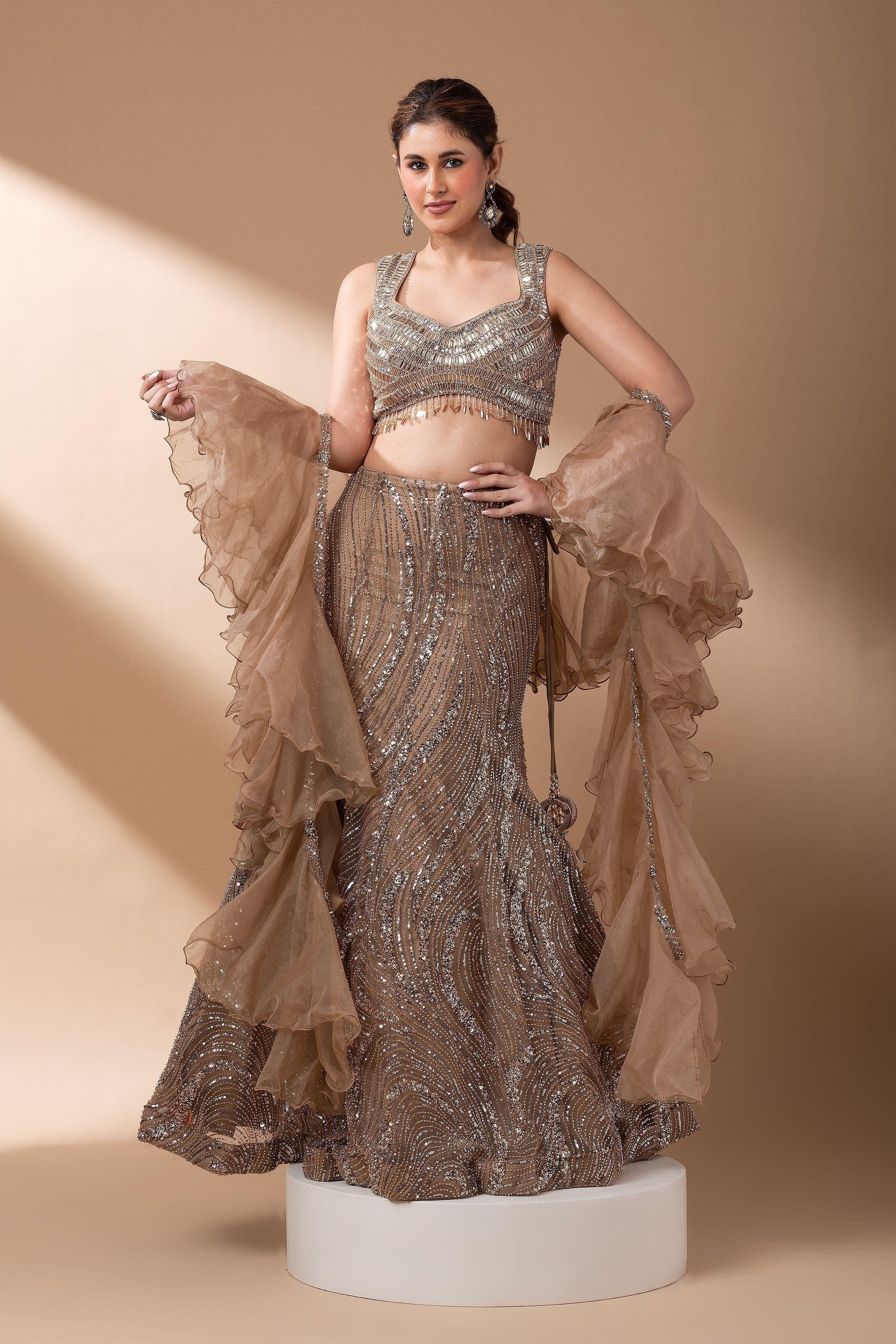 Luxe Gold Sequined Lehenga Set - Mokshaa