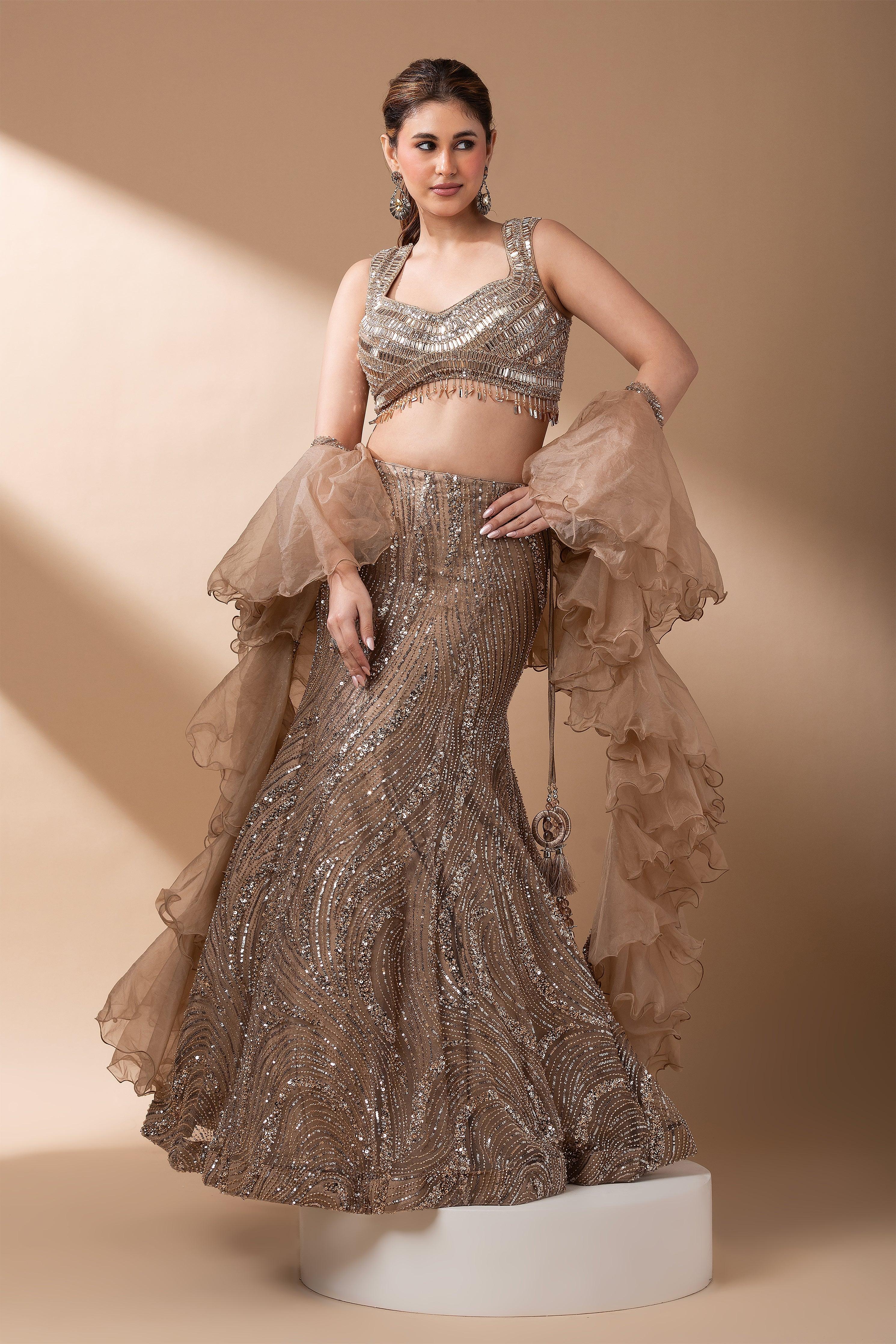 Luxe Gold Sequined Lehenga Set - Mokshaa