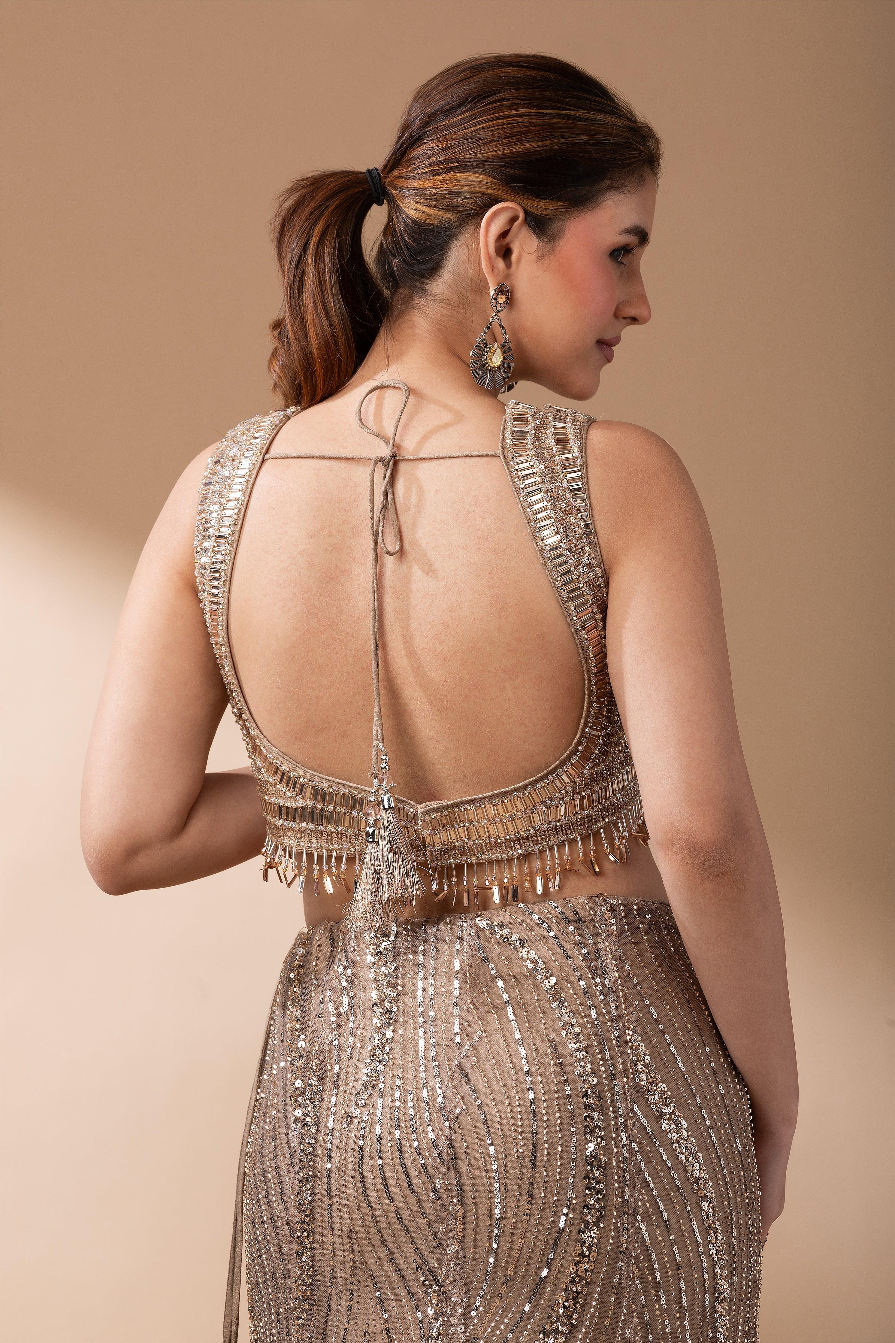Luxe Gold Sequined Lehenga Set - Mokshaa
