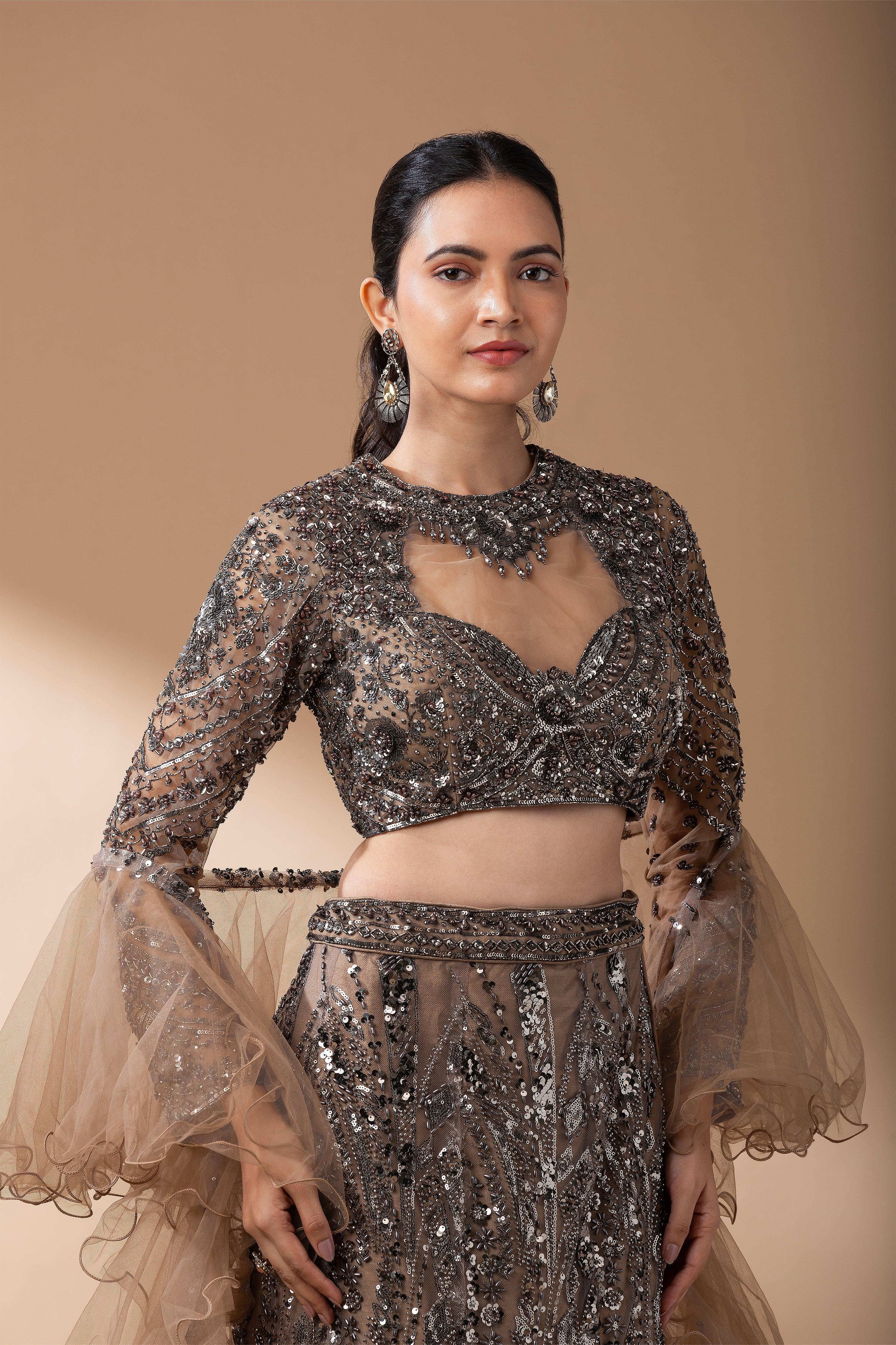 Smoky Bronze Sequined Mermaid Lehenga Set - Mokshaa