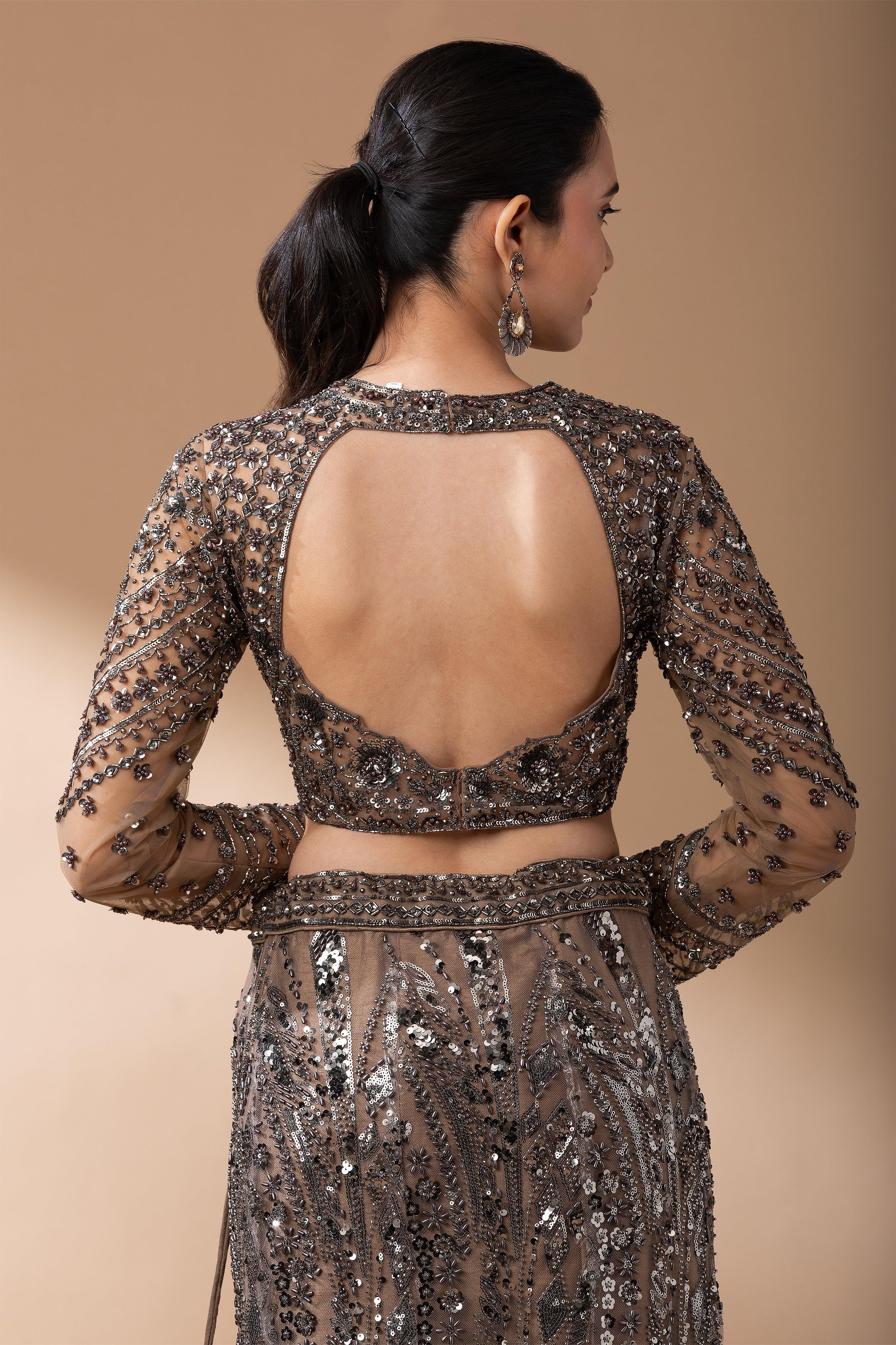 Smoky Bronze Sequined Mermaid Lehenga Set - Mokshaa