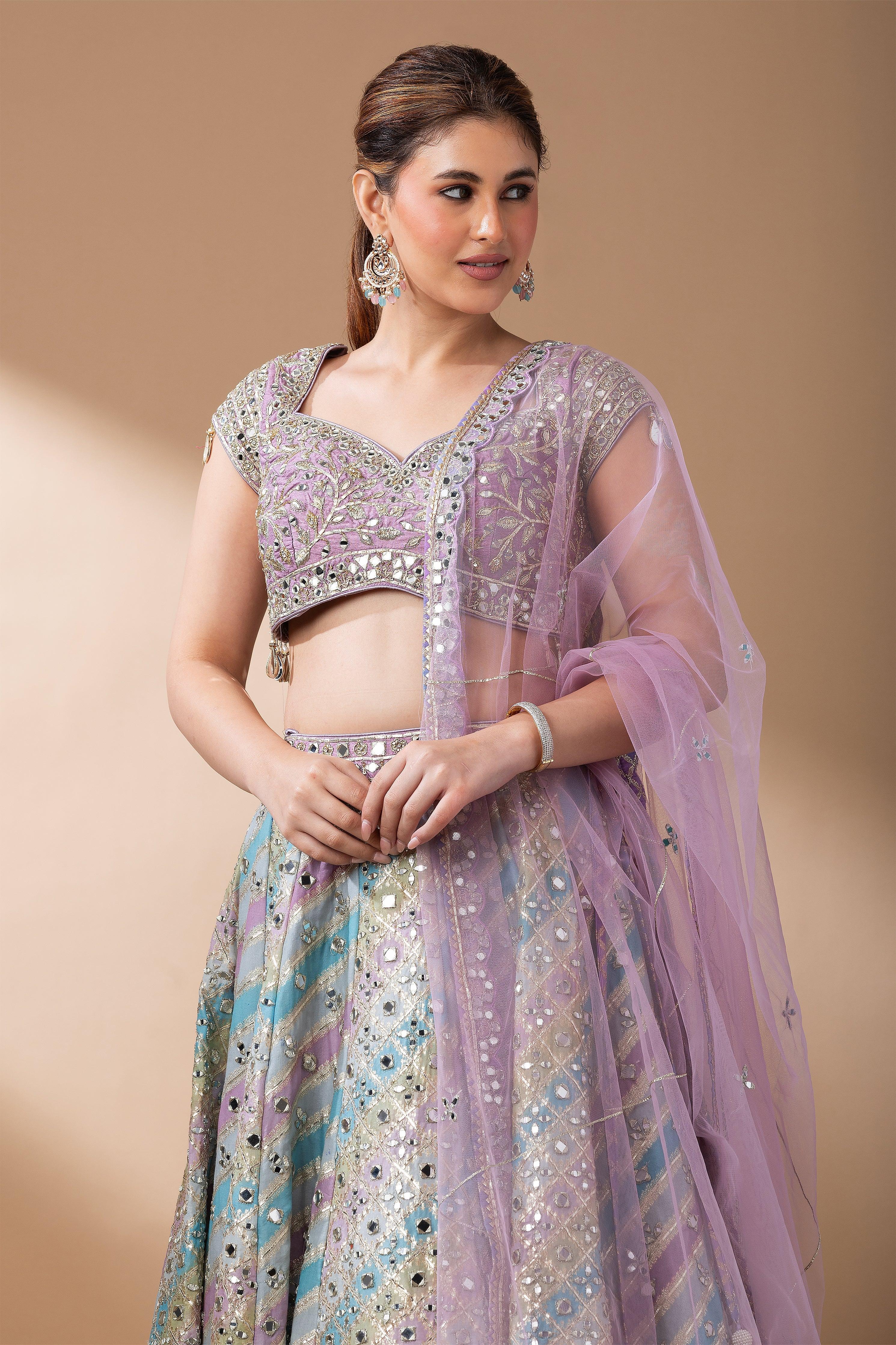 Lavender Multicolor Lehenga Set - Mokshaa