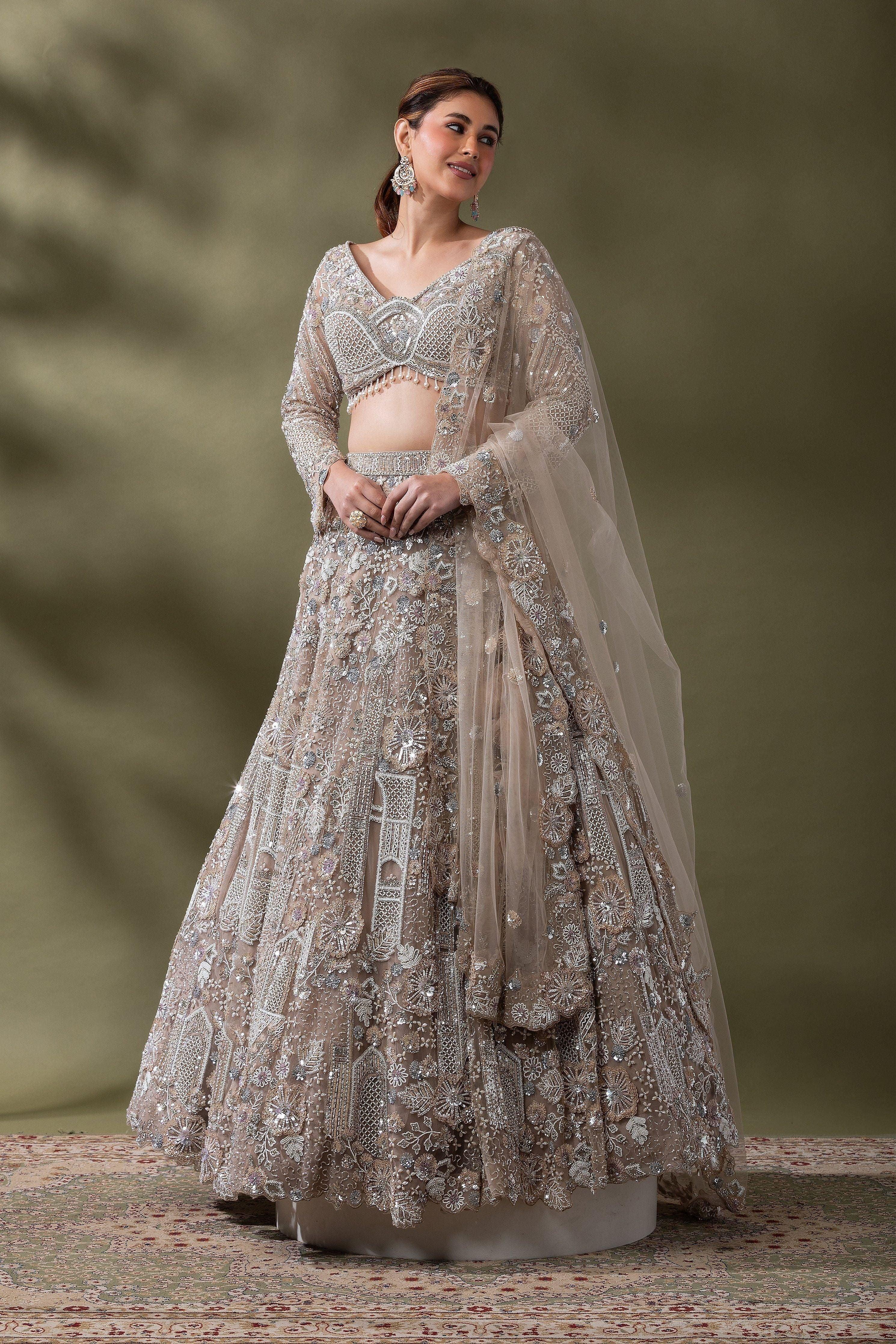 Champagne Gold Embroidered Bridal Lehenga Set - Mokshaa