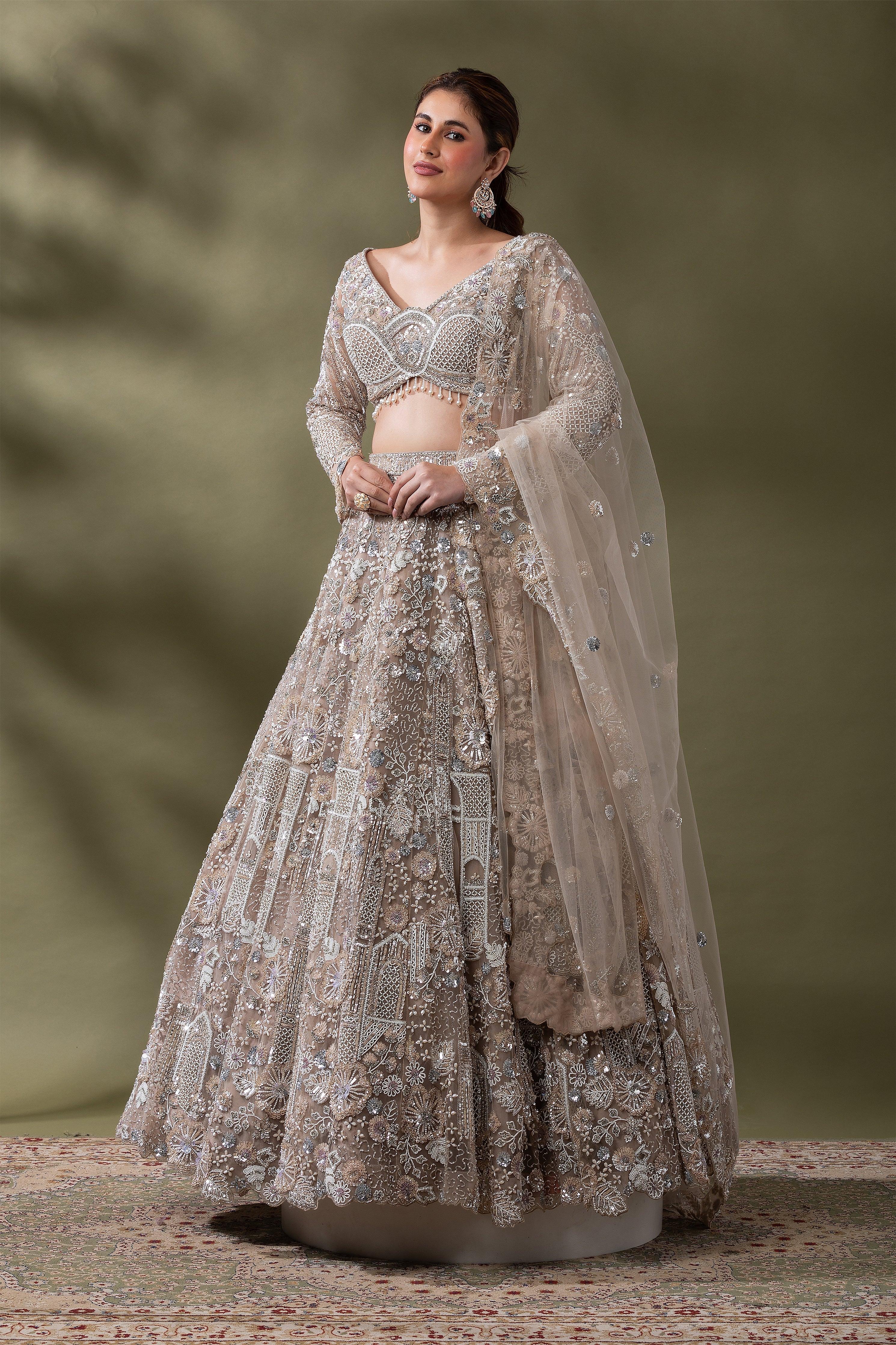 Champagne Gold Embroidered Bridal Lehenga Set - Mokshaa
