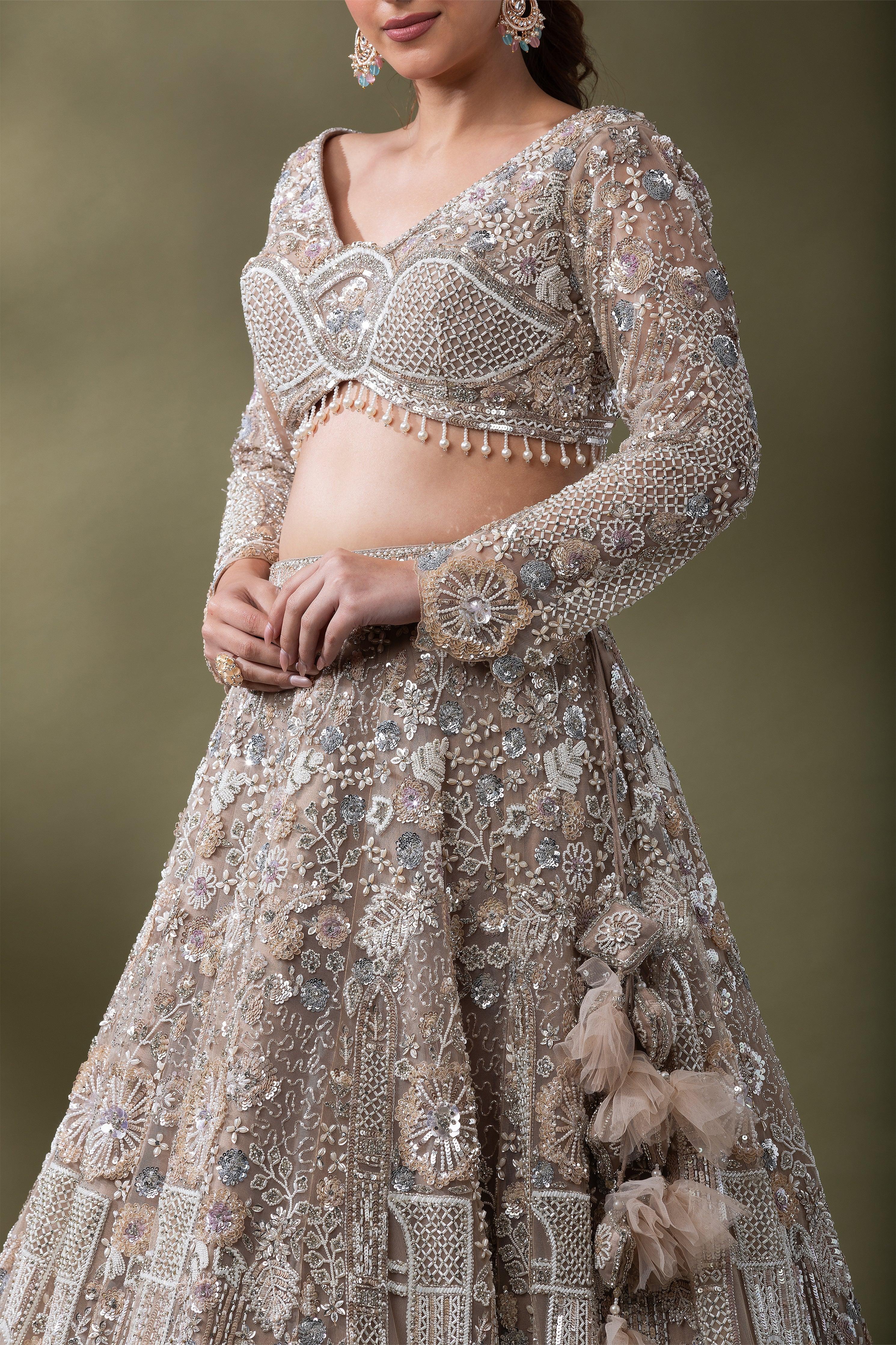Champagne Gold Embroidered Bridal Lehenga Set - Mokshaa