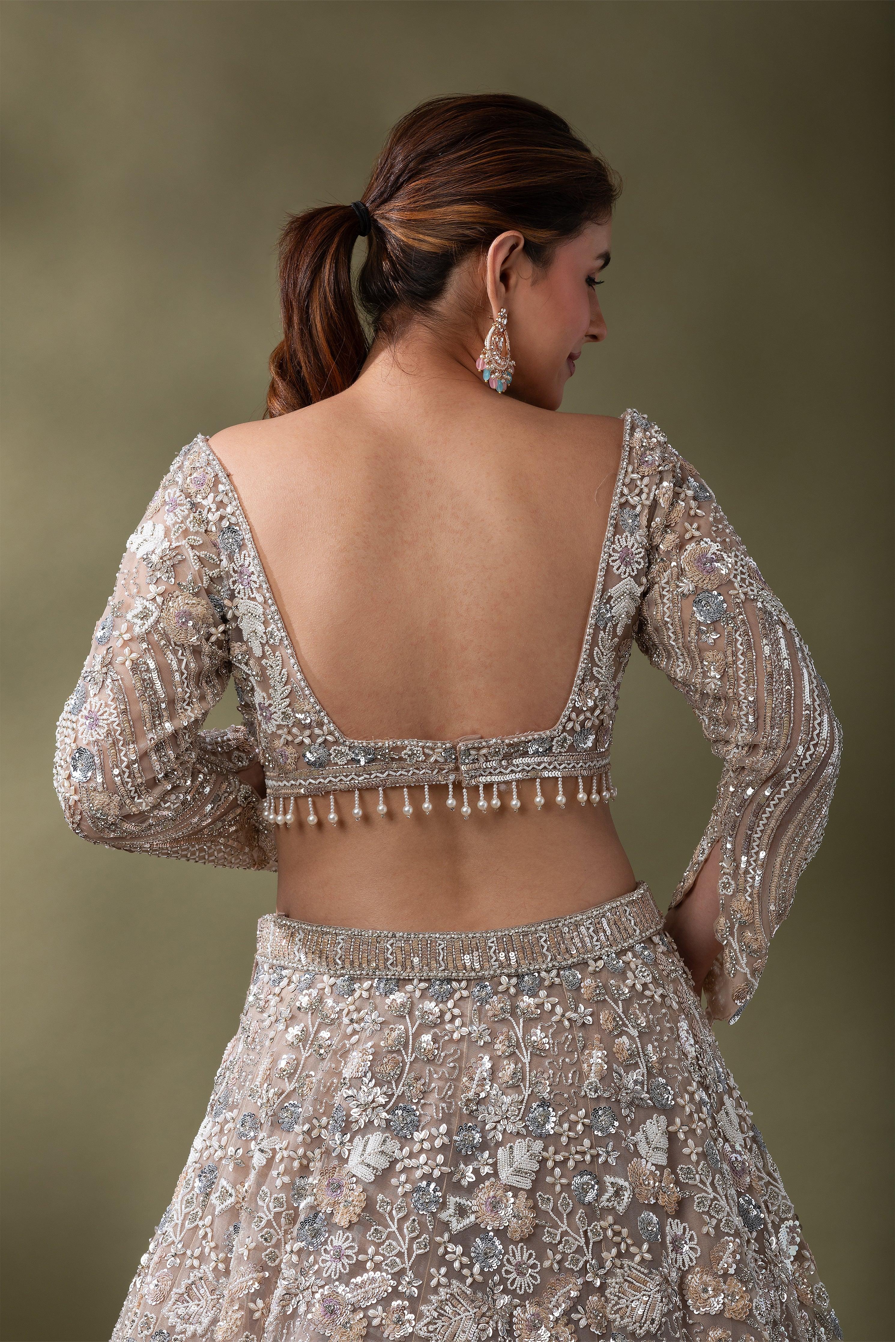 Champagne Gold Embroidered Bridal Lehenga Set - Mokshaa