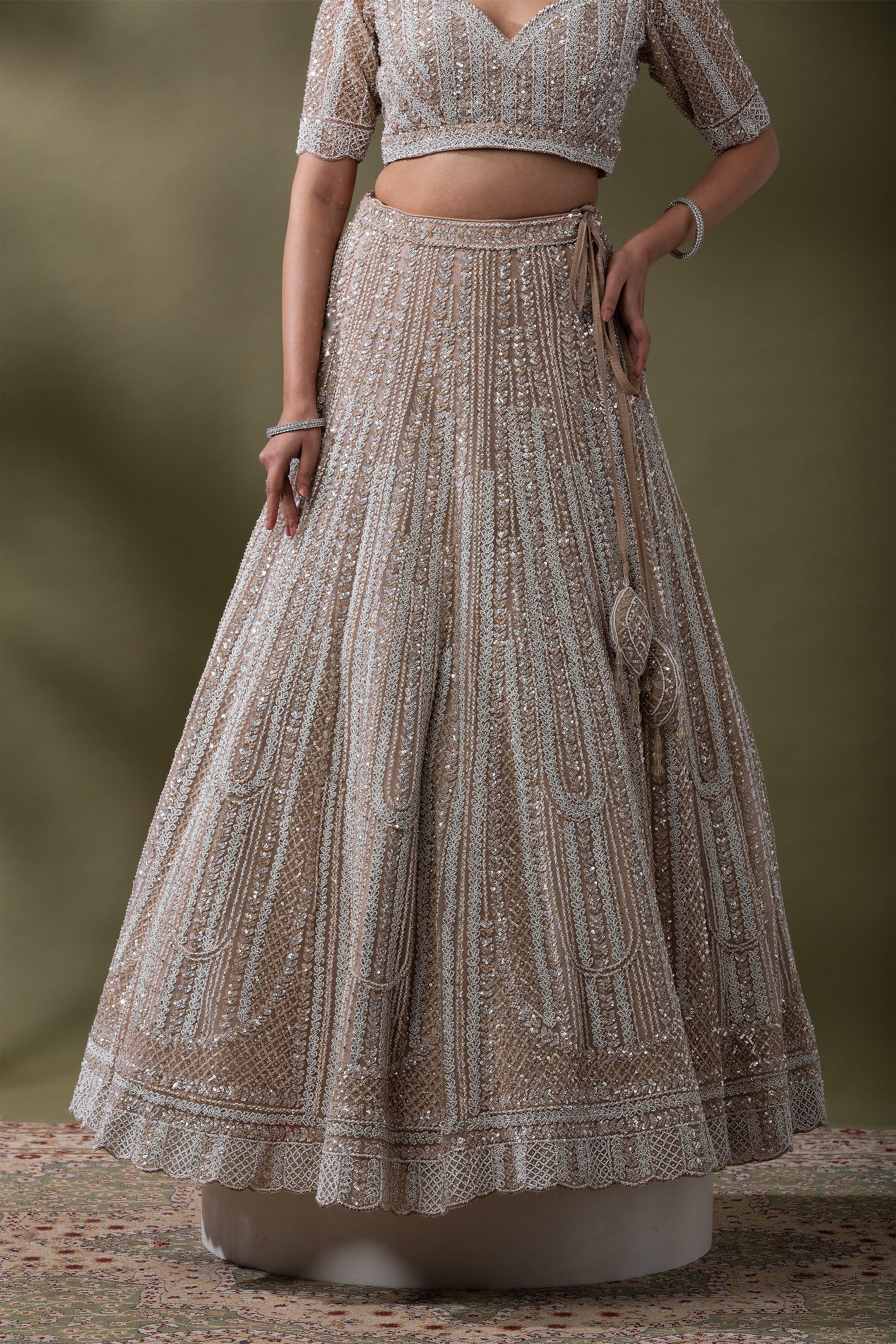 Ivory Sequined Embroidered Lehenga Set - Mokshaa