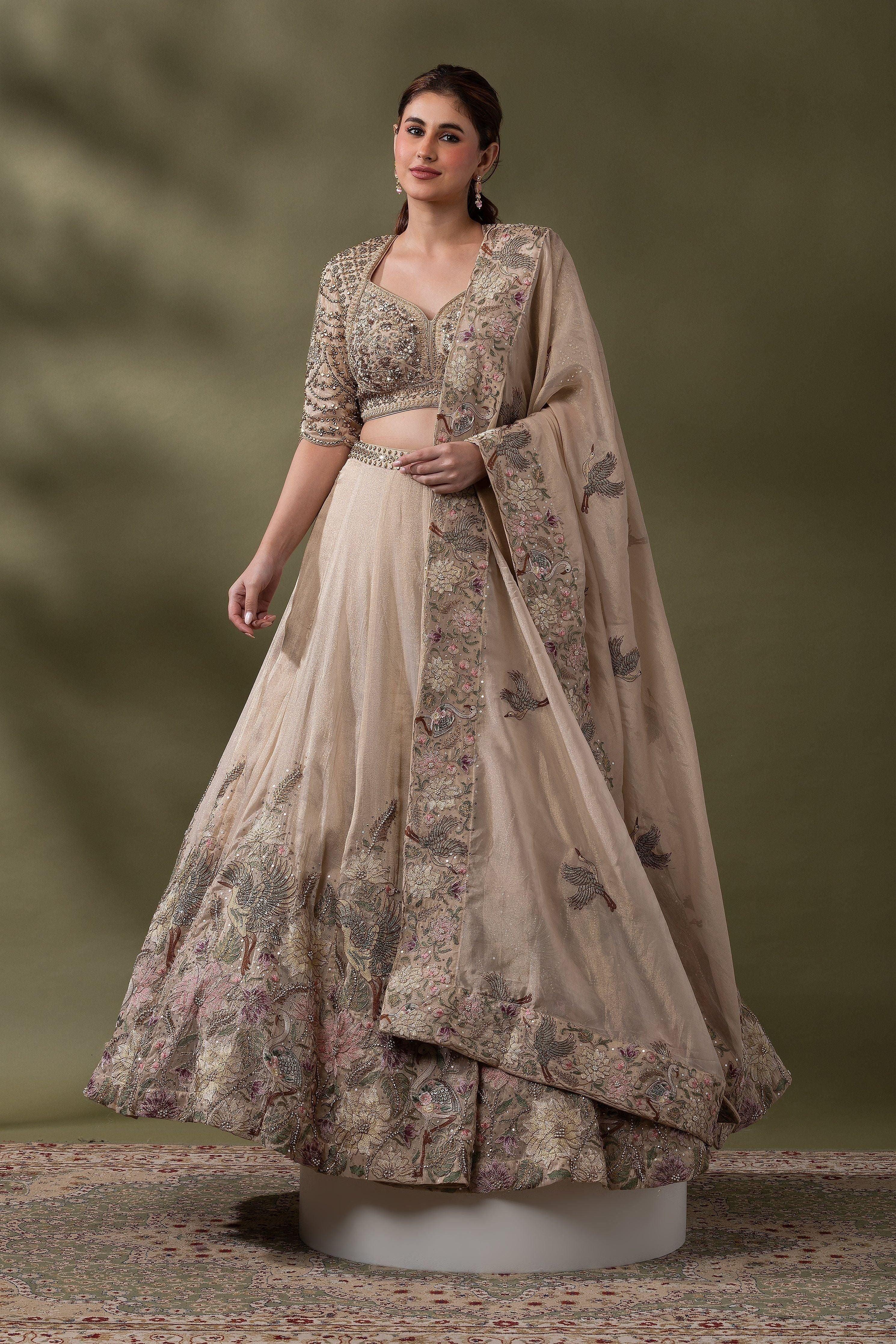 Champagne Gold Embroidered Lehenga Set - Mokshaa