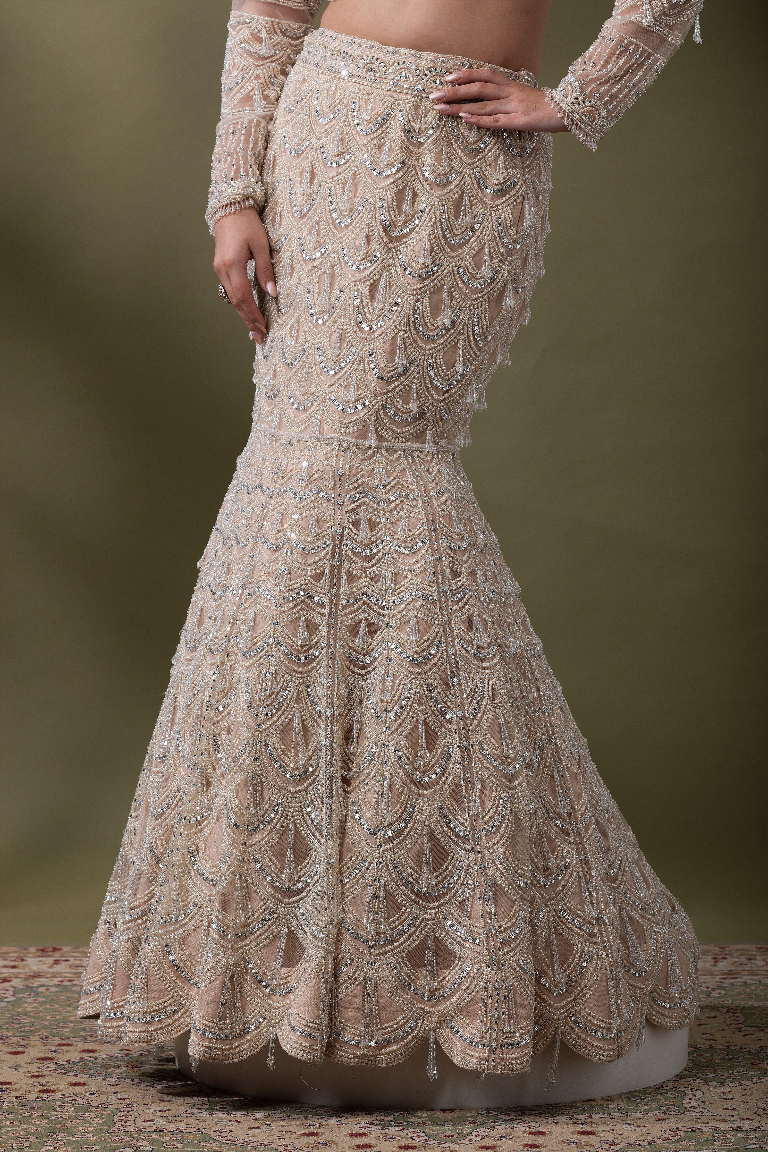 Champagne Embroidered Mermaid Lehenga Set - Mokshaa