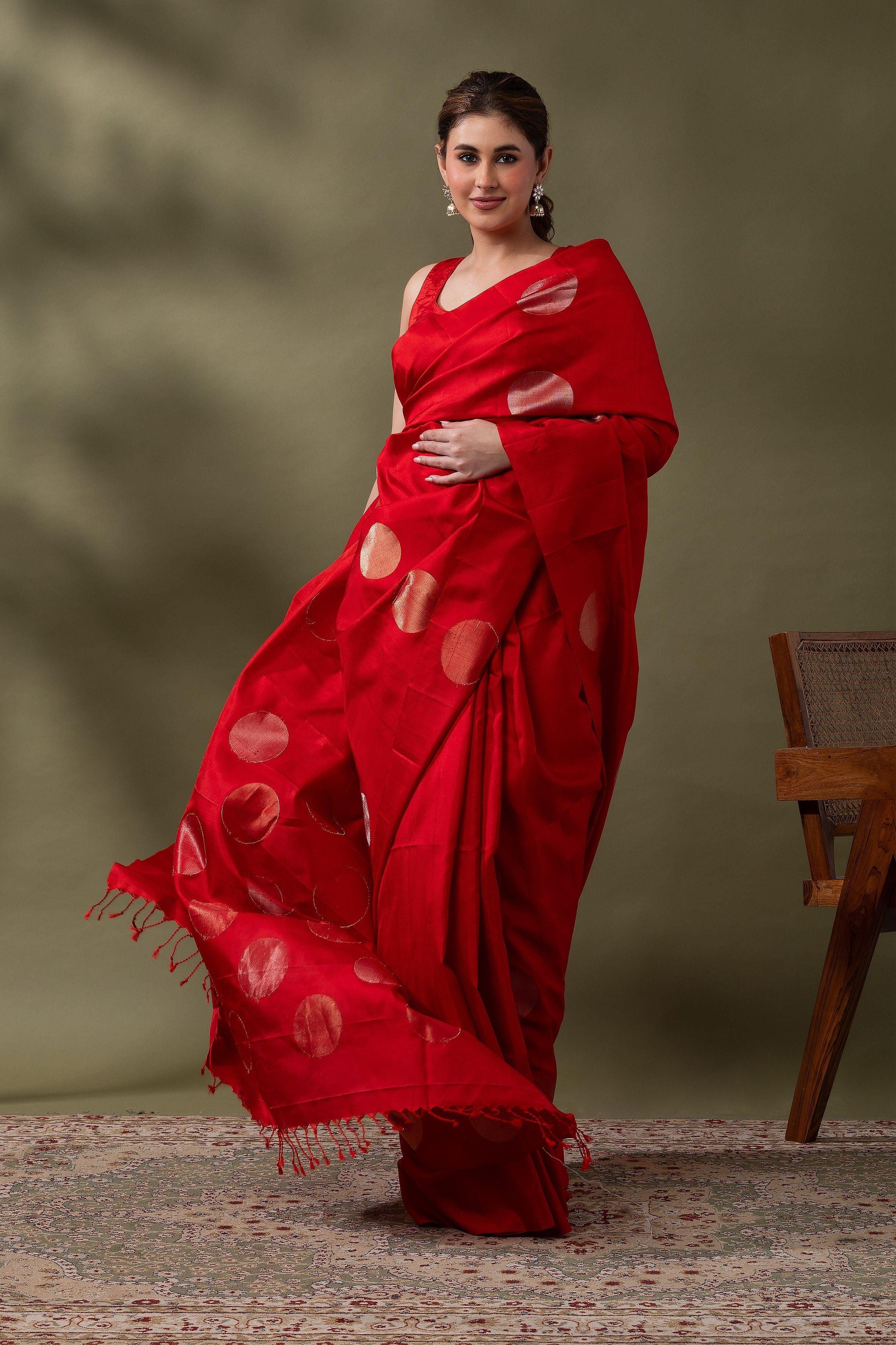 Red Soft Silk Saree - Mokshaa