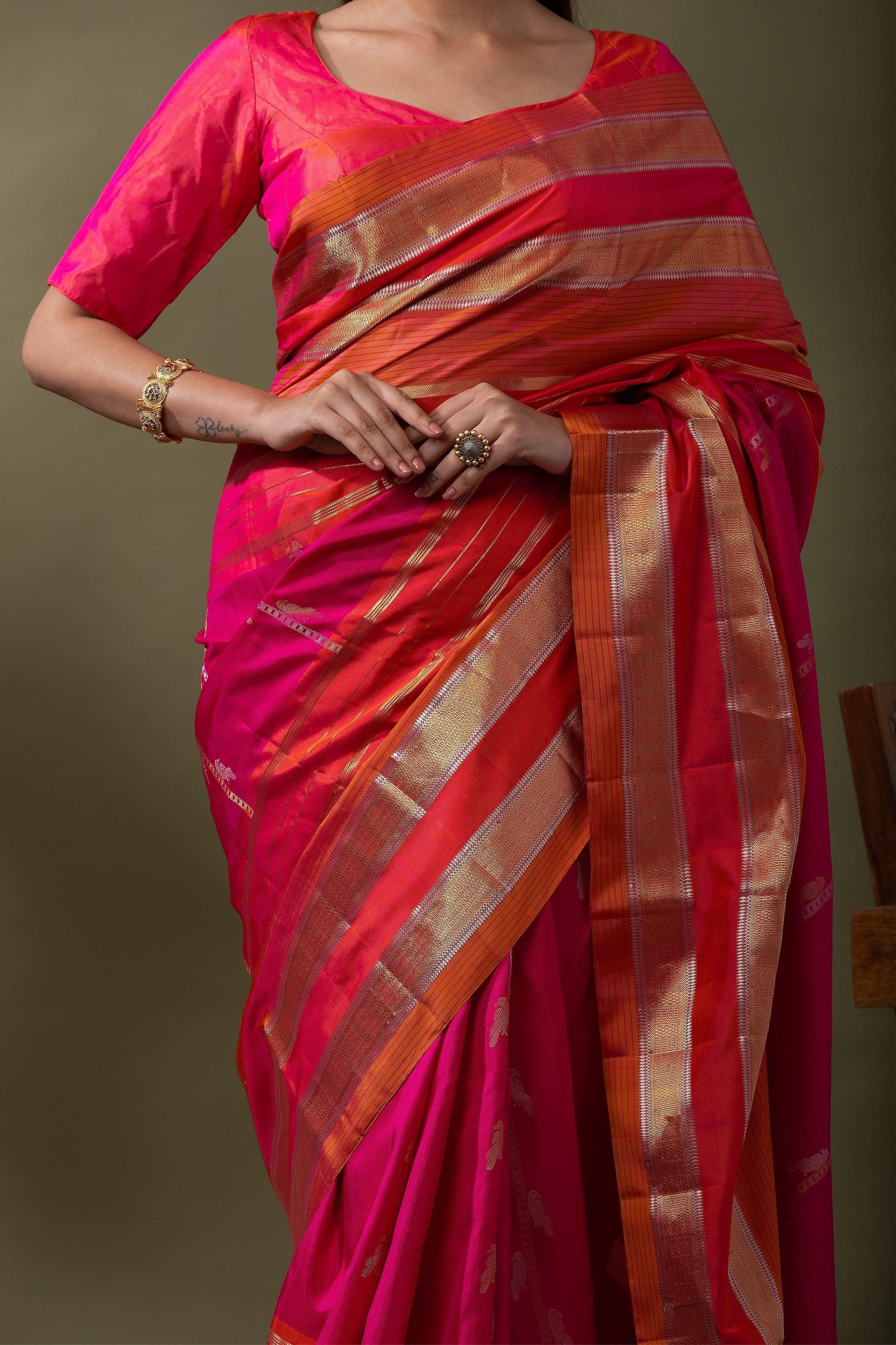 Rani Pink Soft Silk Saree - Mokshaa