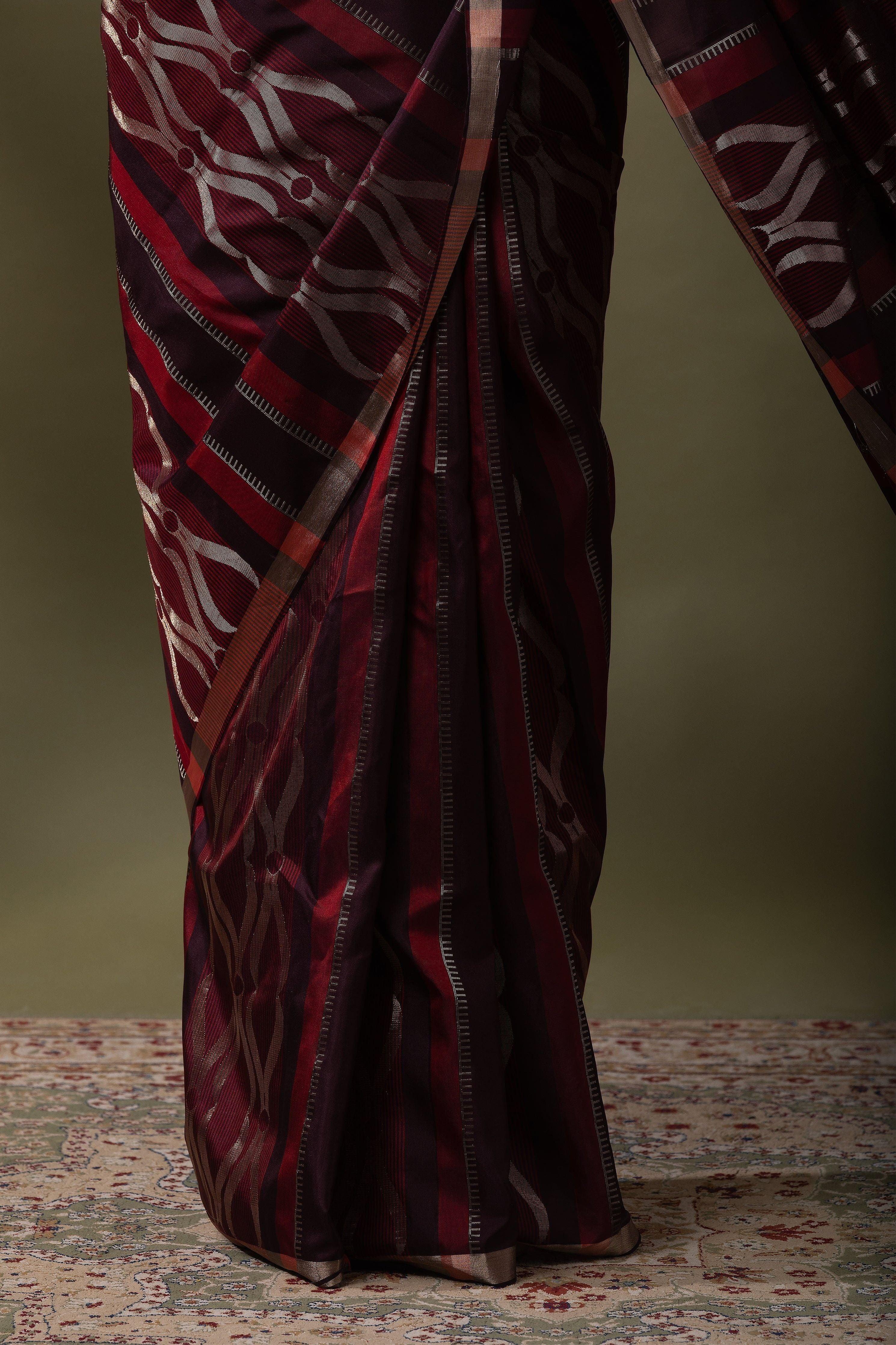 Brown & Maroon Soft Silk Saree - Mokshaa