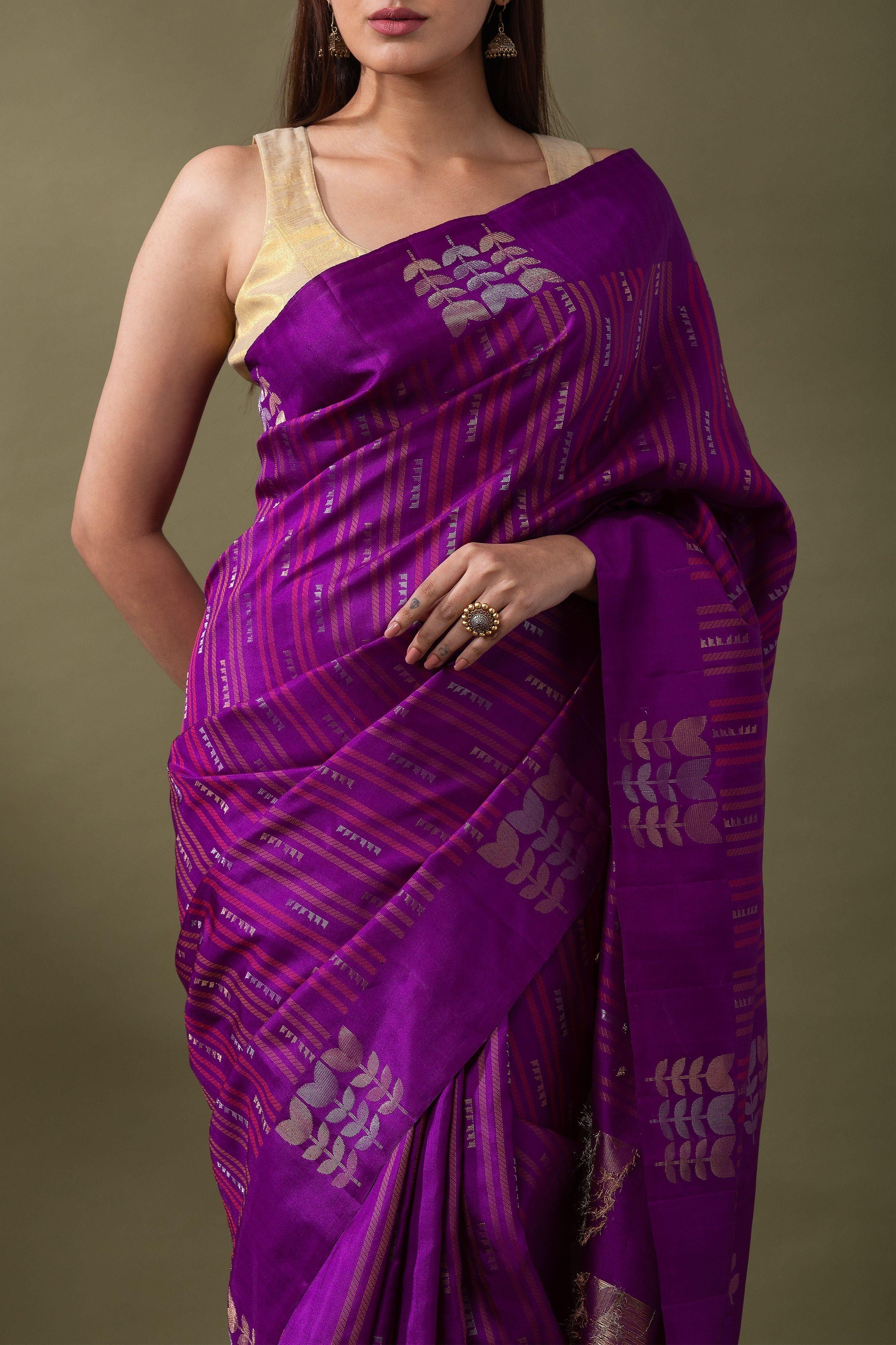 Regal Purple Soft Silk Saree - Mokshaa