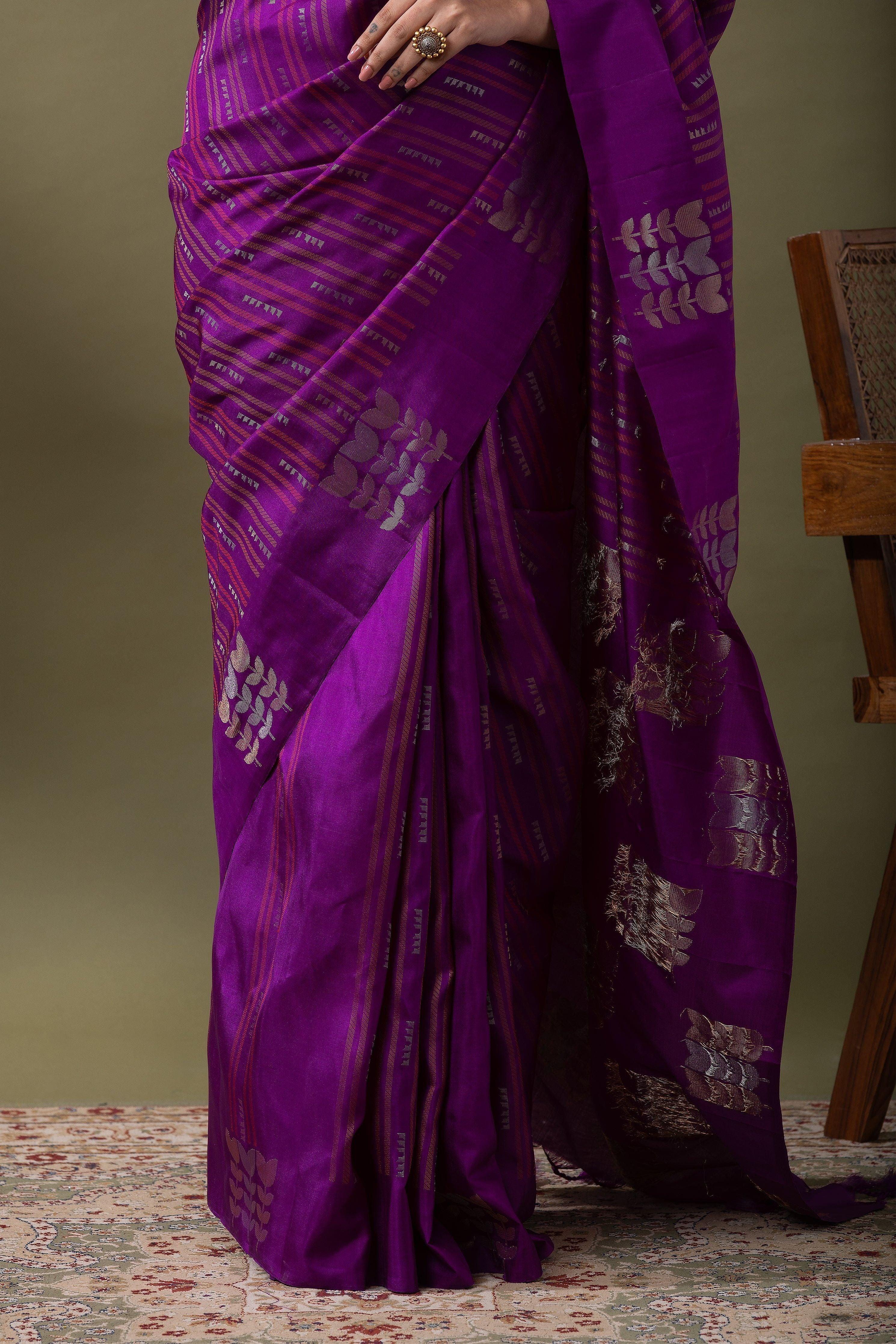 Regal Purple Soft Silk Saree - Mokshaa