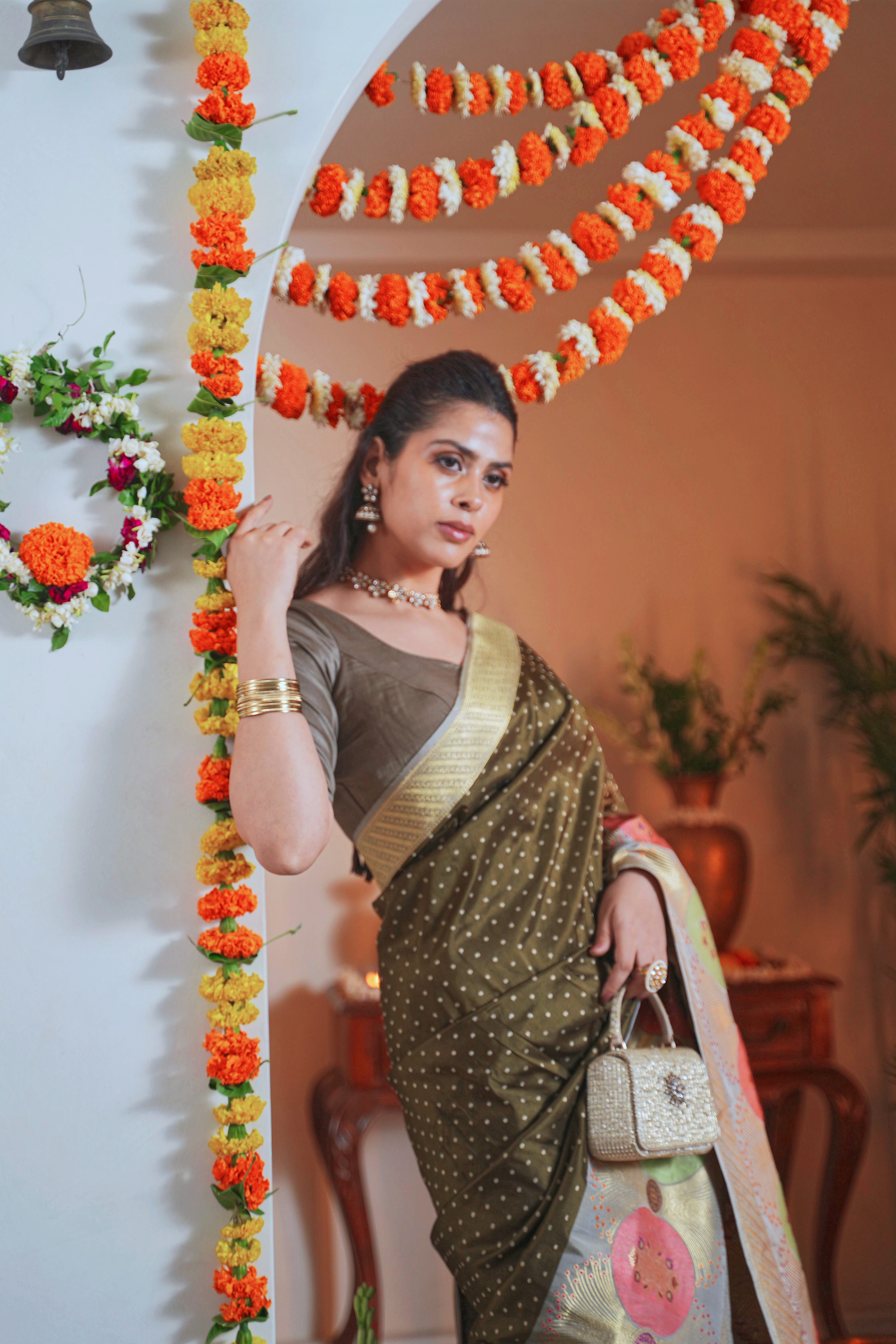 Mehendi Green Banarasi Silk Saree