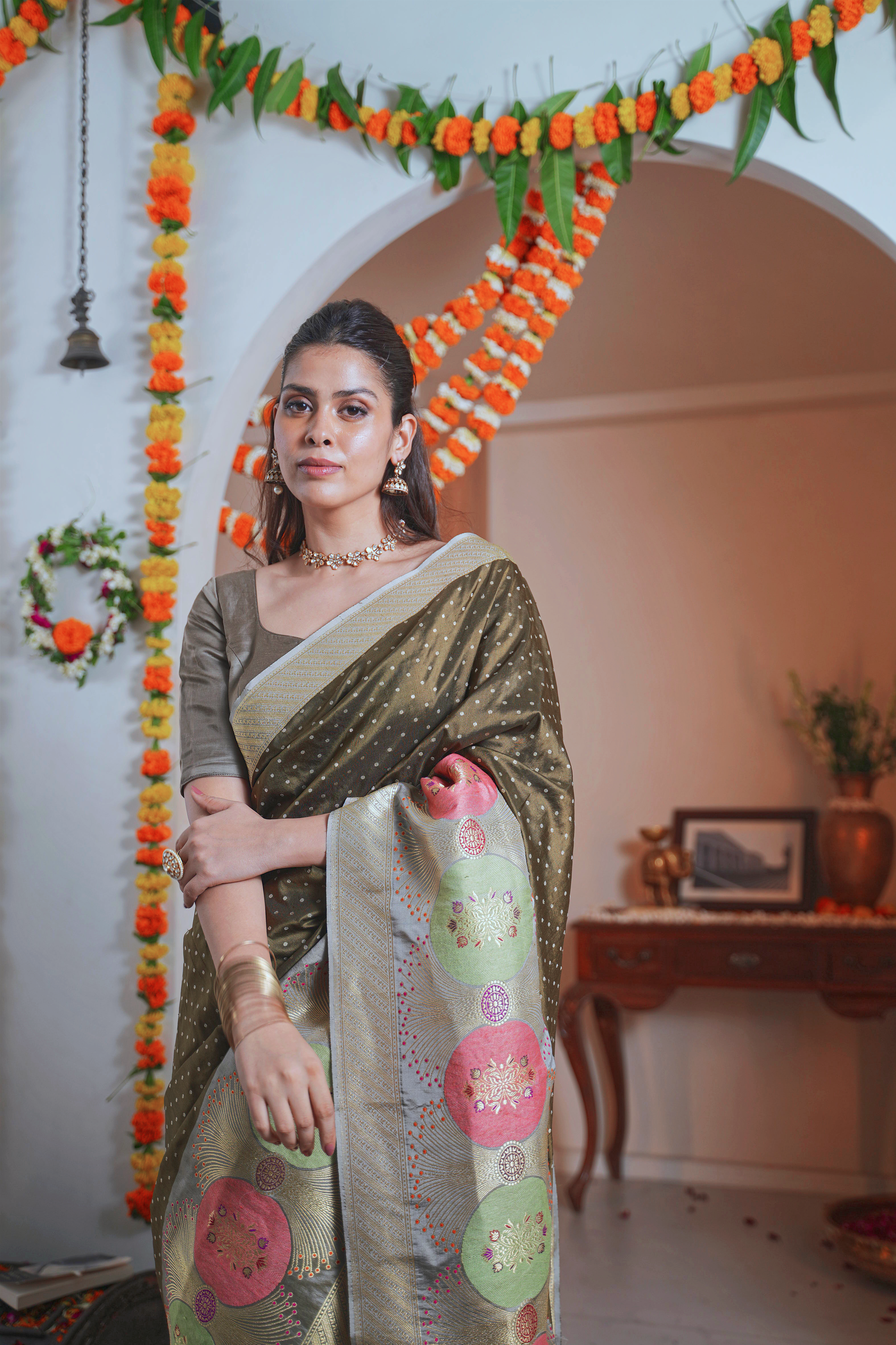 Mehendi Green Banarasi Silk Saree