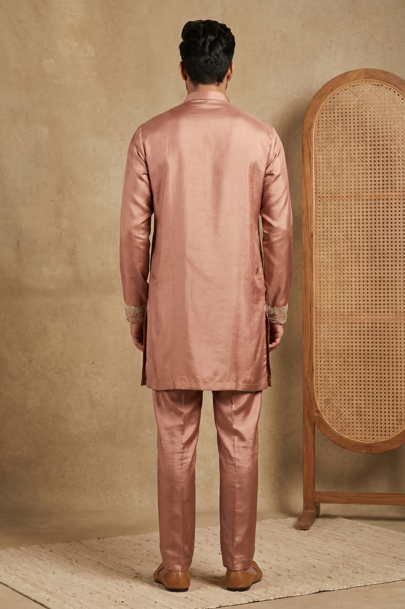 Onion Pink Nysa Silk Kurta Set with Zari, Cutdana and Sequin Work