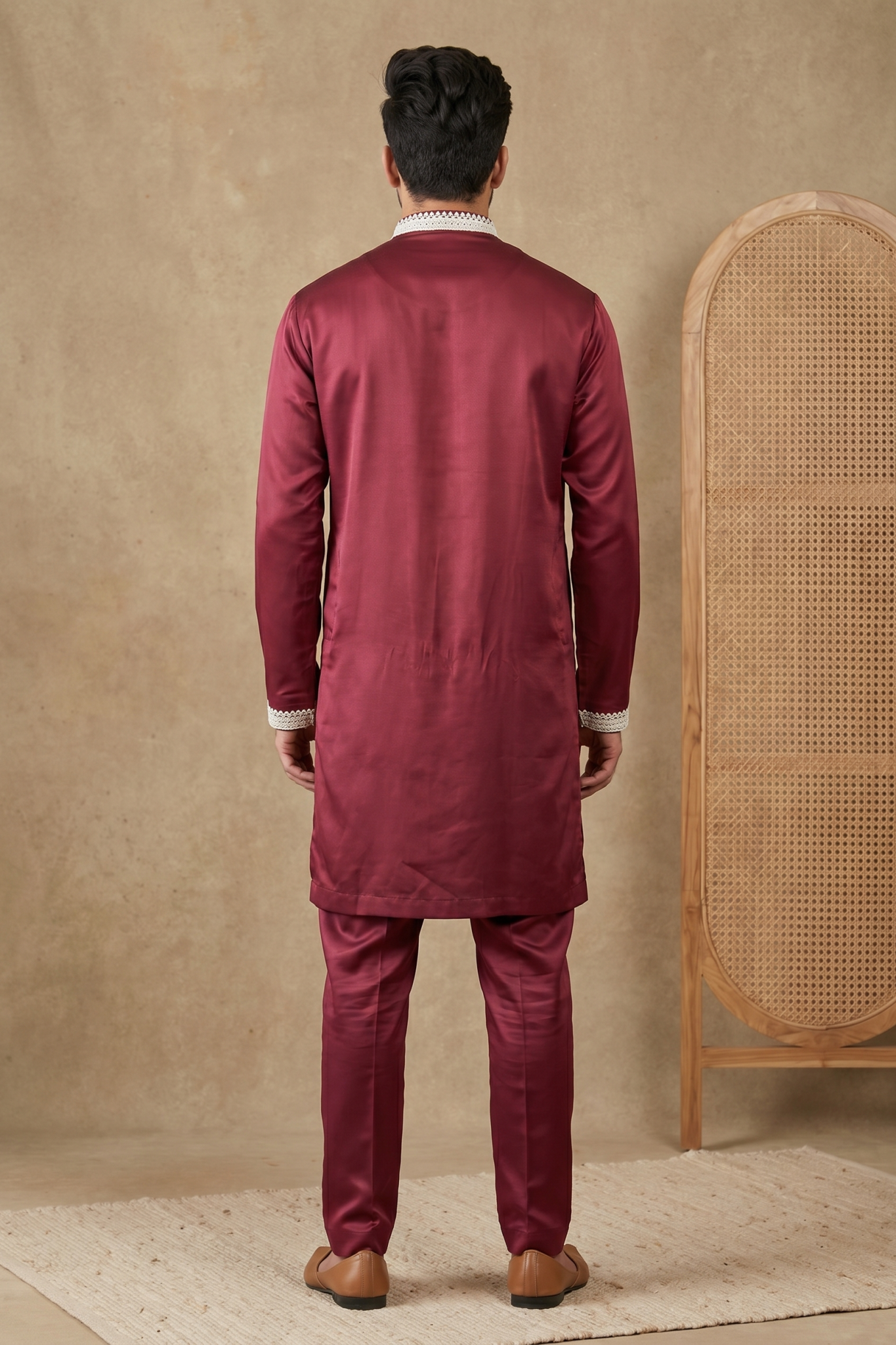 Wine Nysa Silk Kurta Set with Thread Work