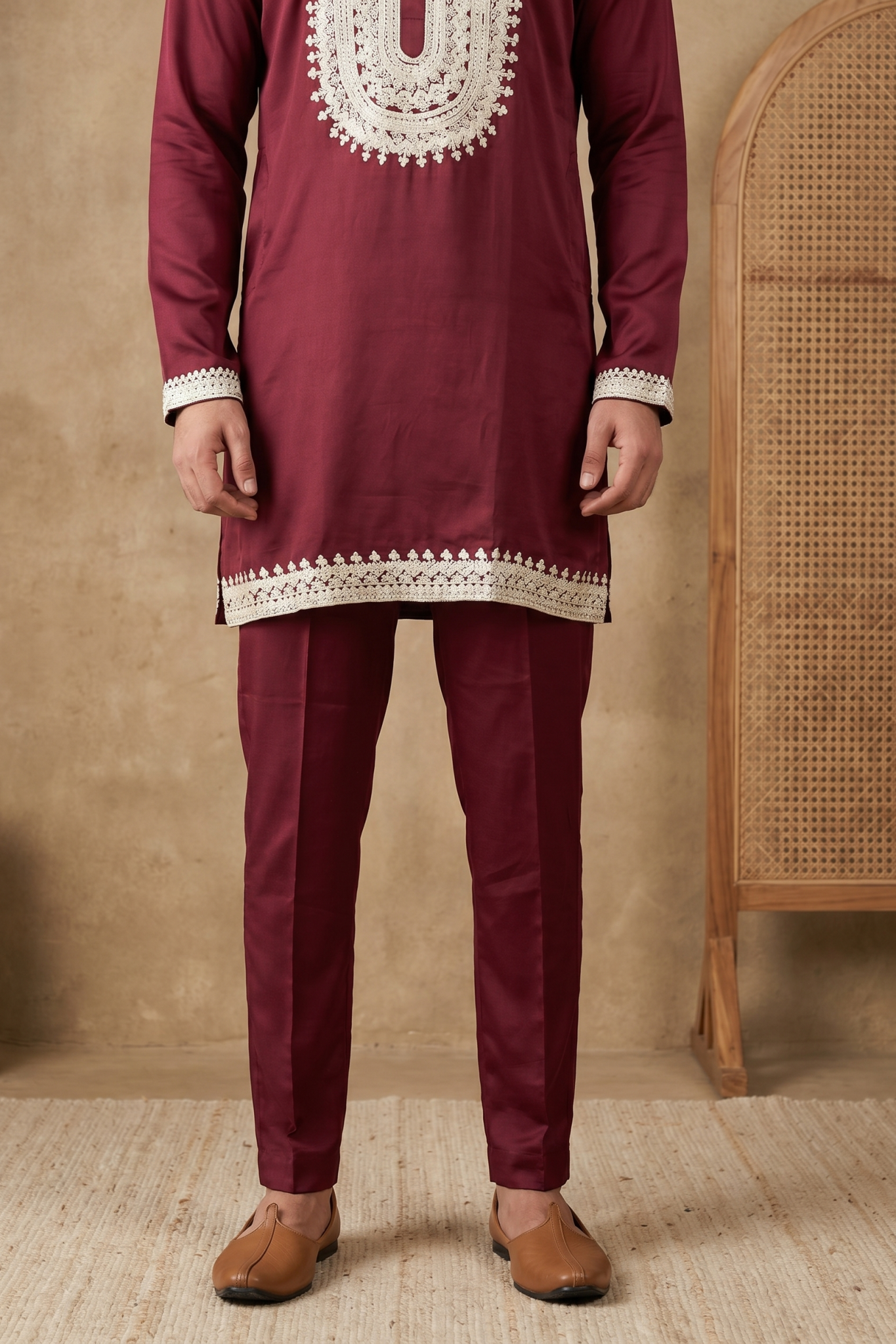 Wine Nysa Silk Kurta Set with Thread Work