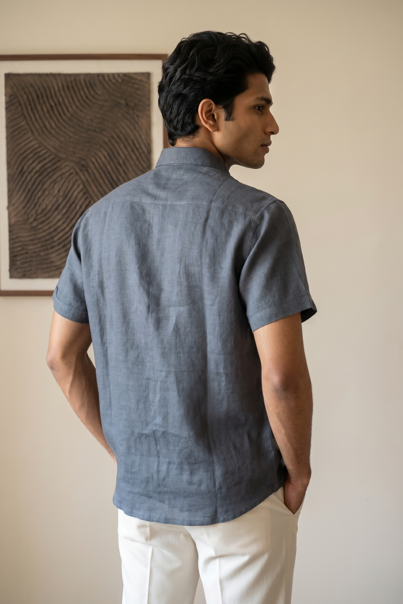 Dark Grey Linen Shirt with Thread Work
