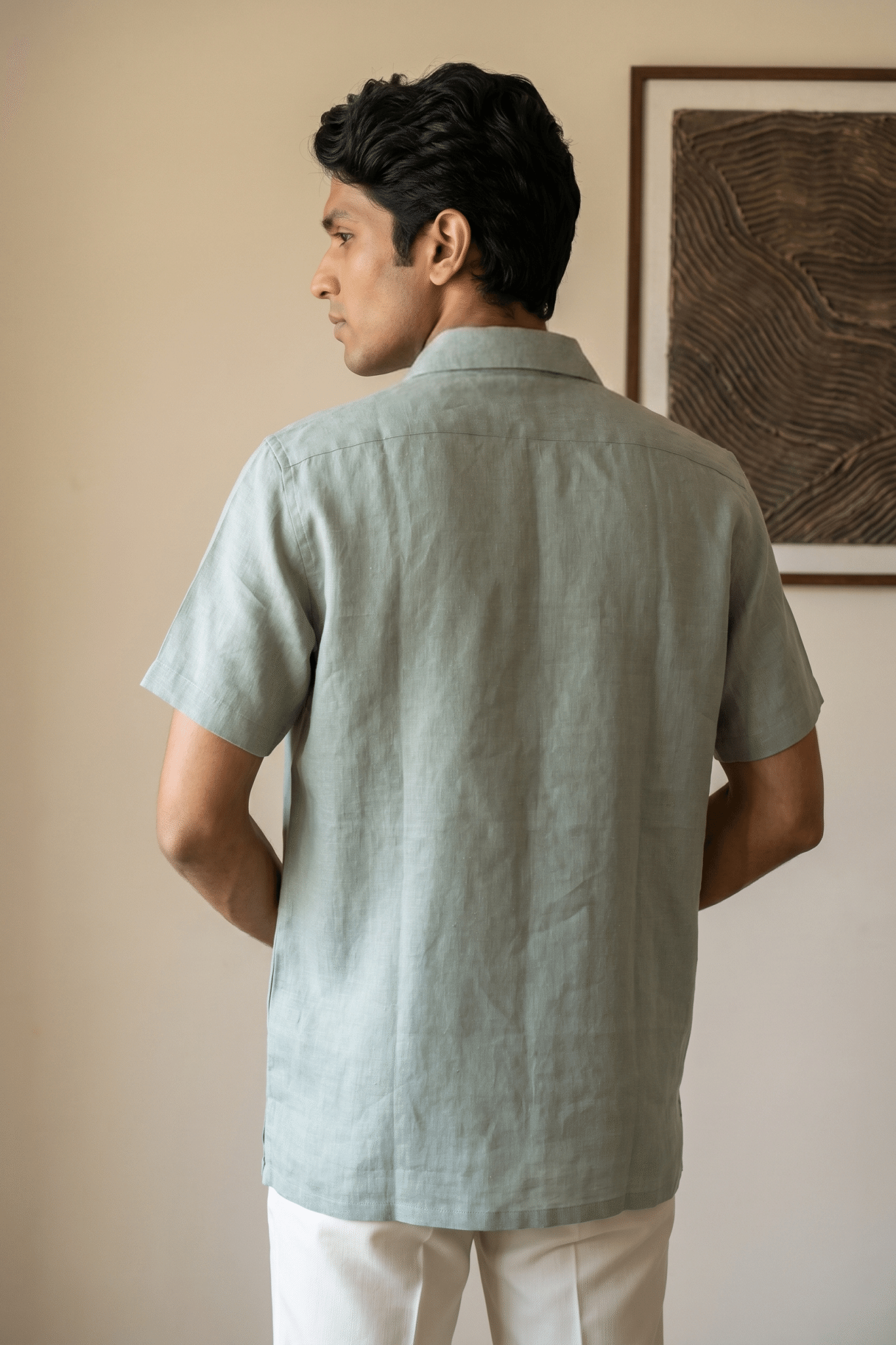 Ice Blue Linen Shirt with Thread Work
