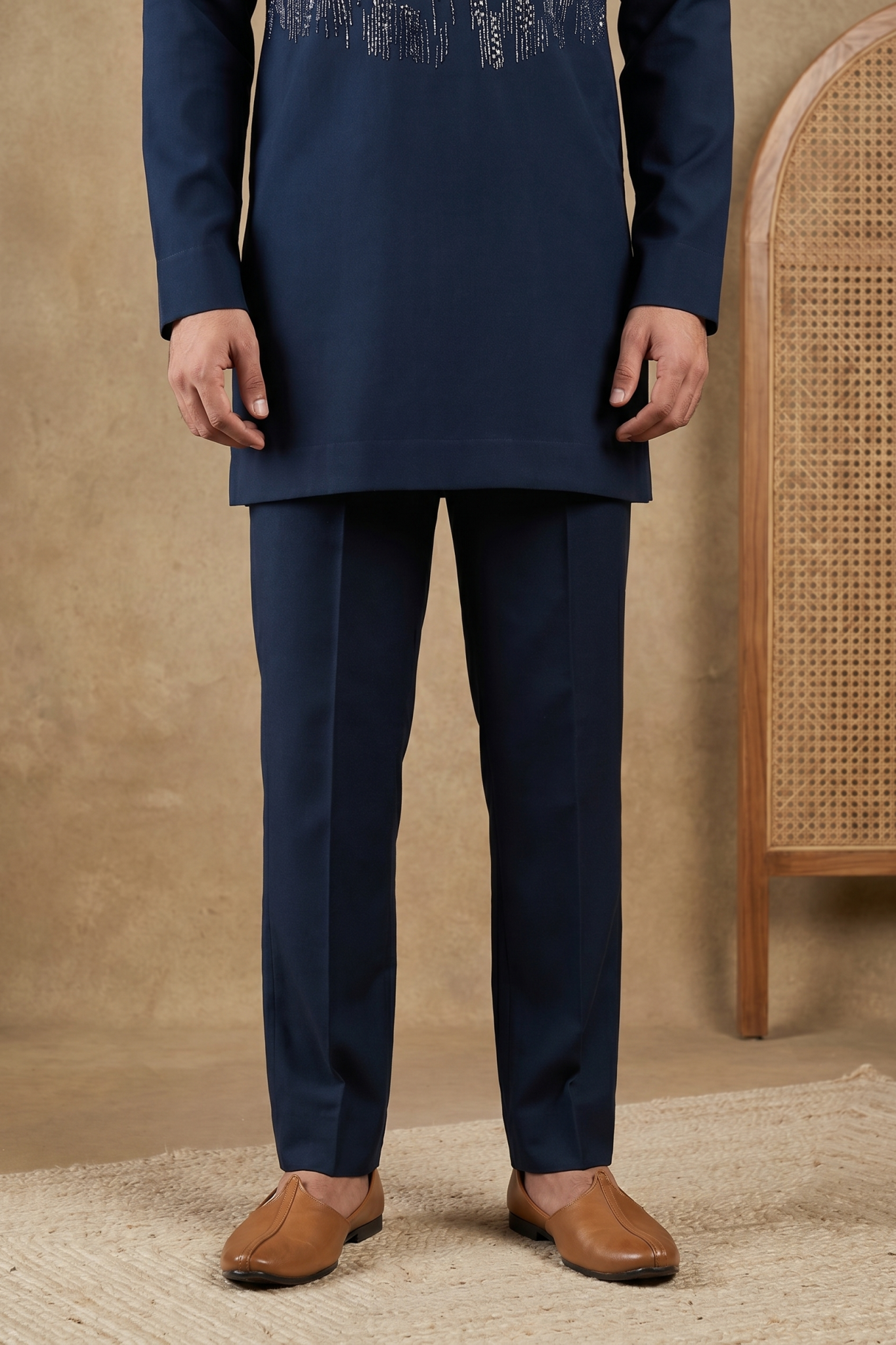 Navy Blue Bom Mario Kurta Set with Cutdana, Beads & Sequin Work